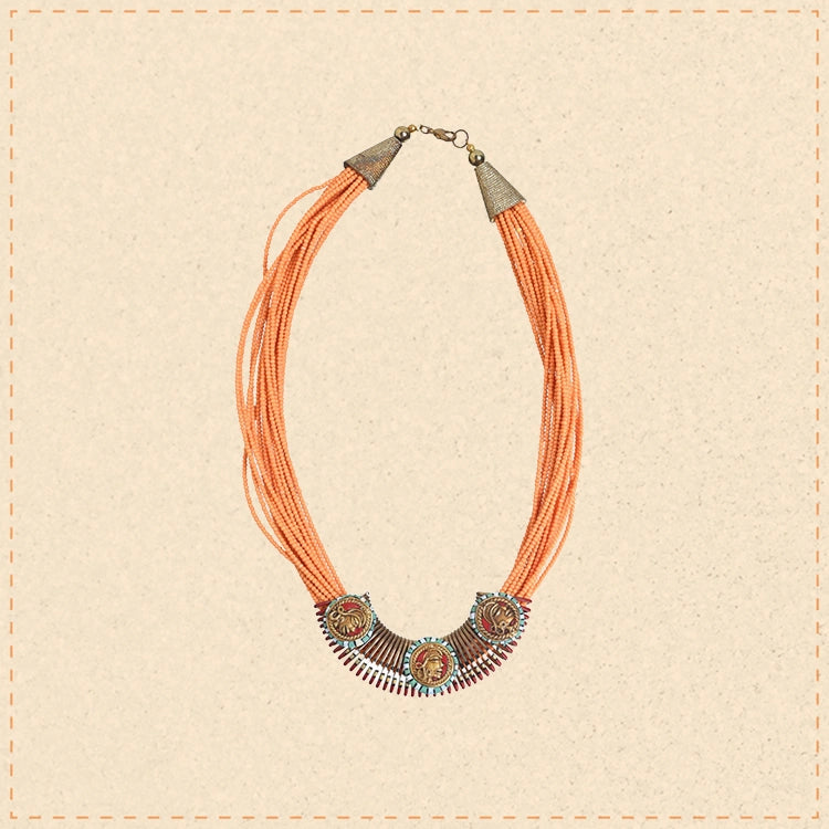 Folkloric Sunburst Pendant Handcrafted Ethnic Necklace