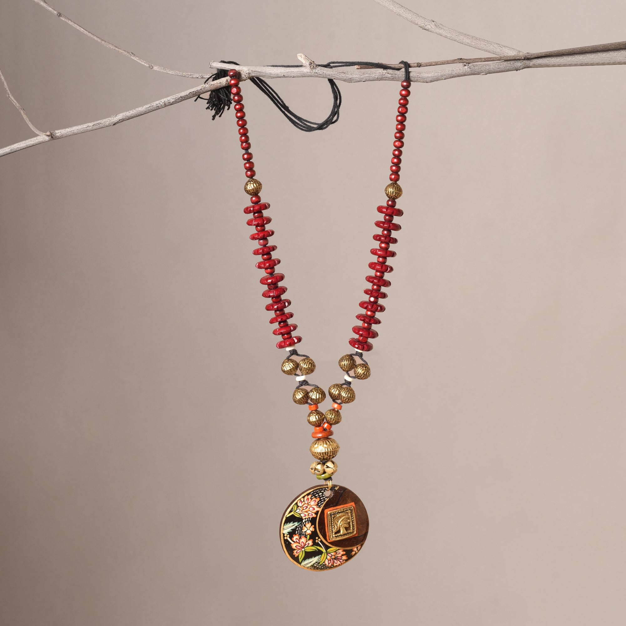 Floral Brass Tile Necklace