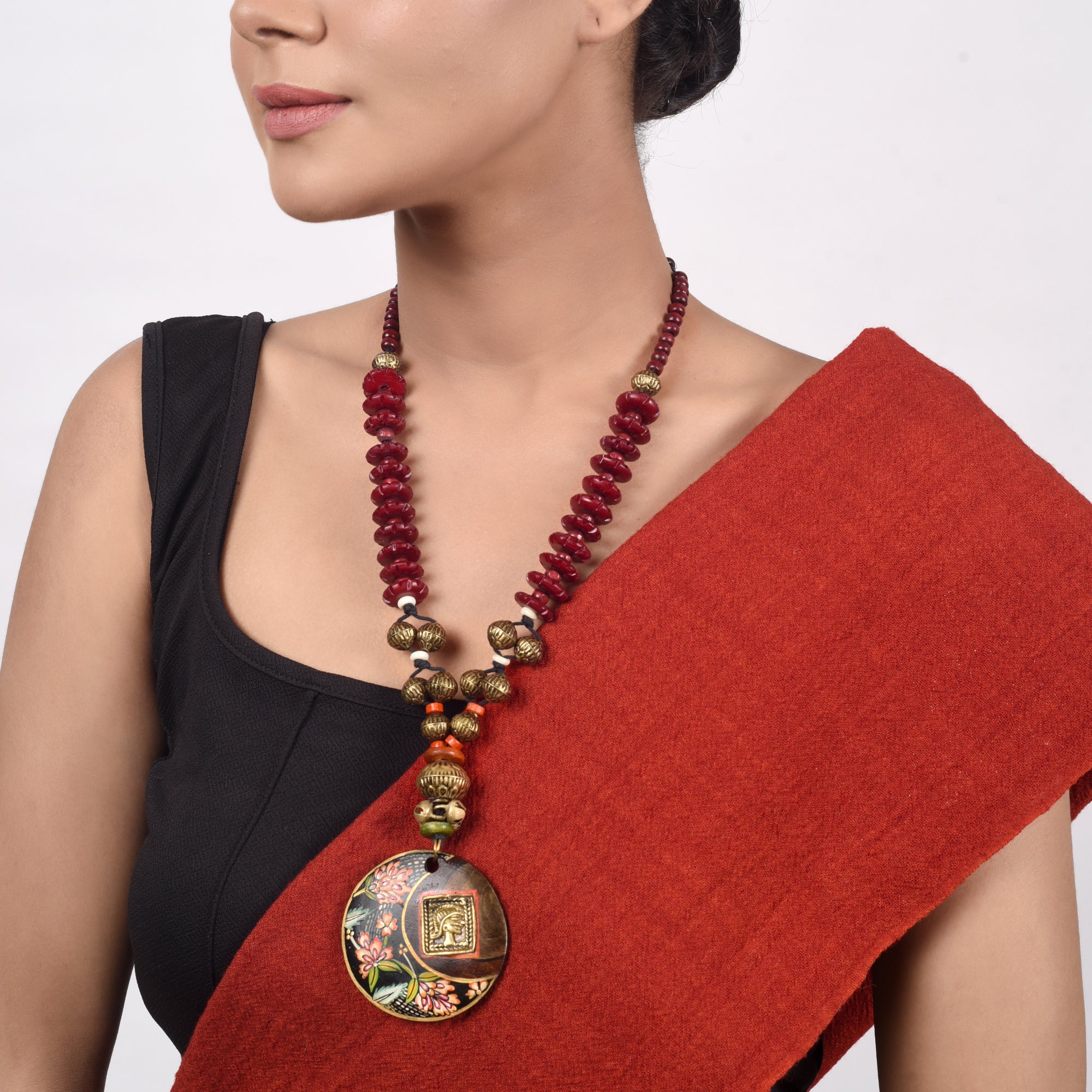 Floral Brass Tile Necklace