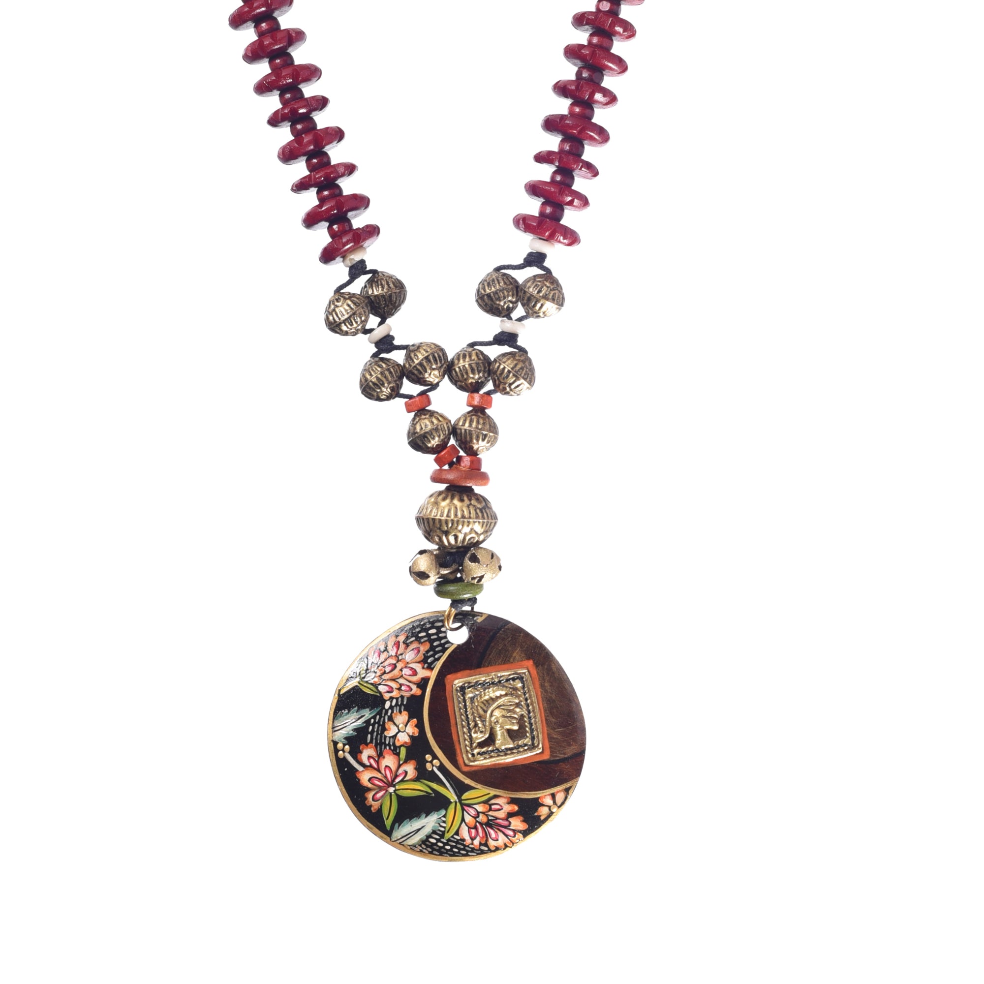 Floral Brass Tile Necklace