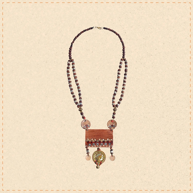 Rustic Charm: Handcrafted Wooden Necklace with Brass