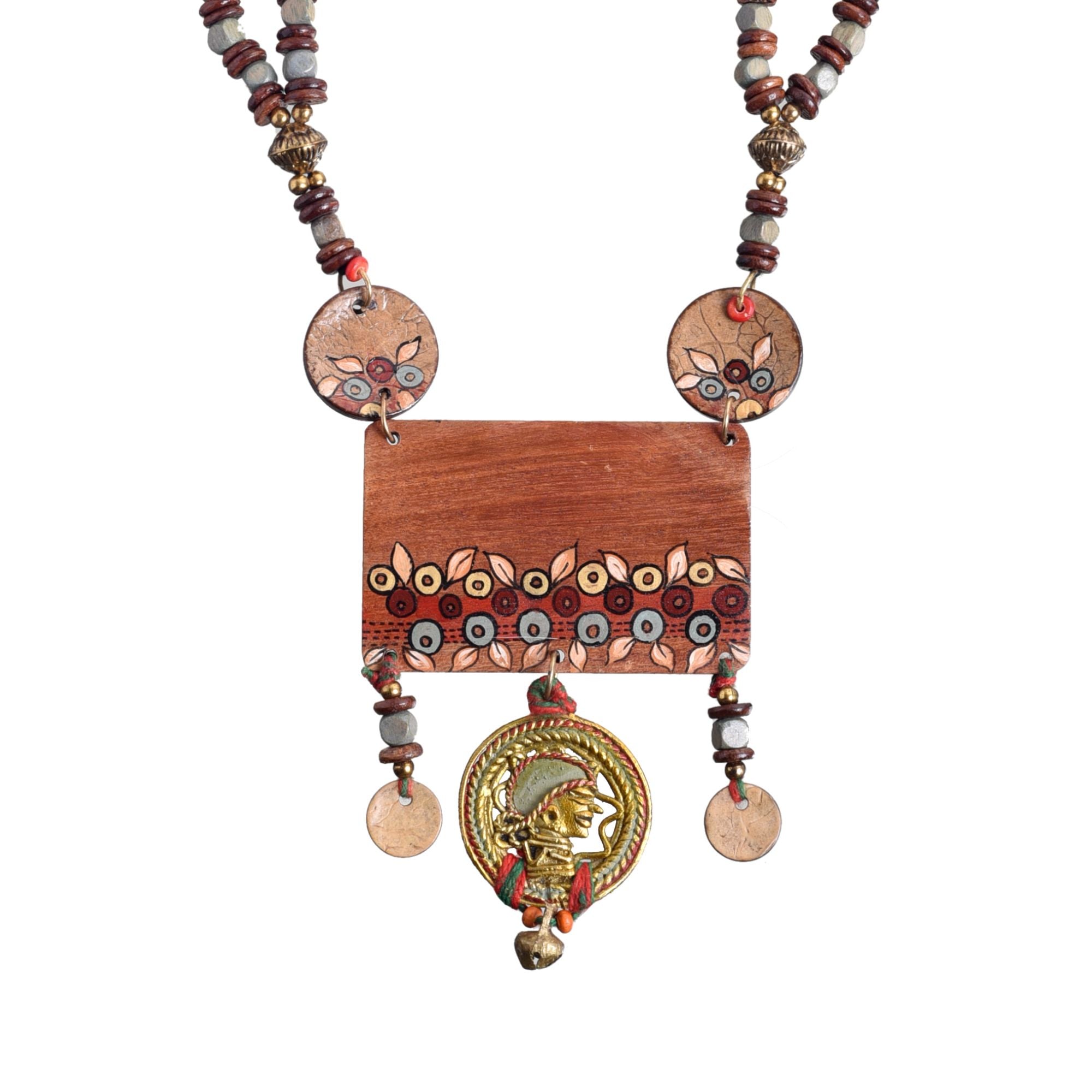 Rustic Charm: Handcrafted Wooden Necklace with Brass