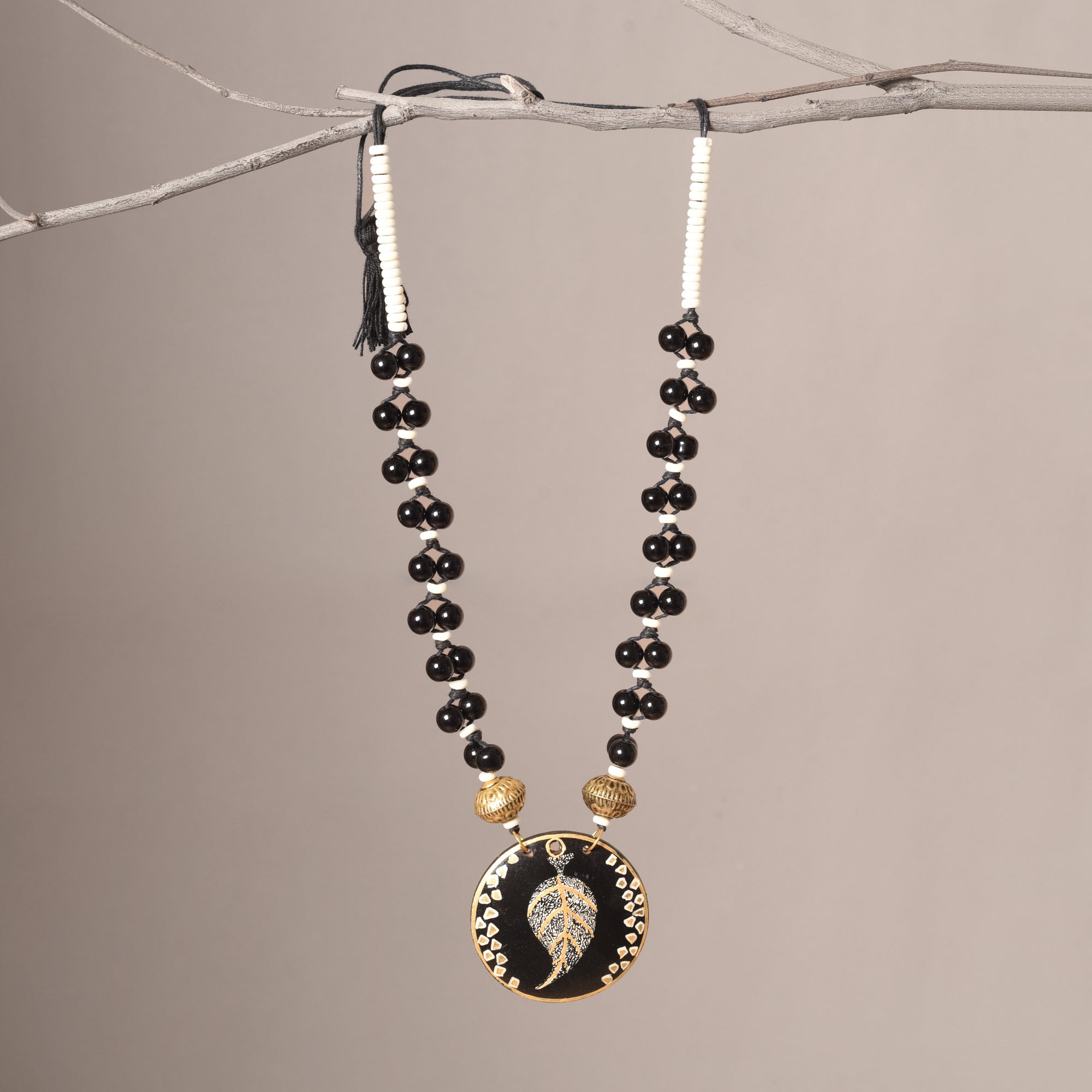 Ebony Leaf Glass Necklace