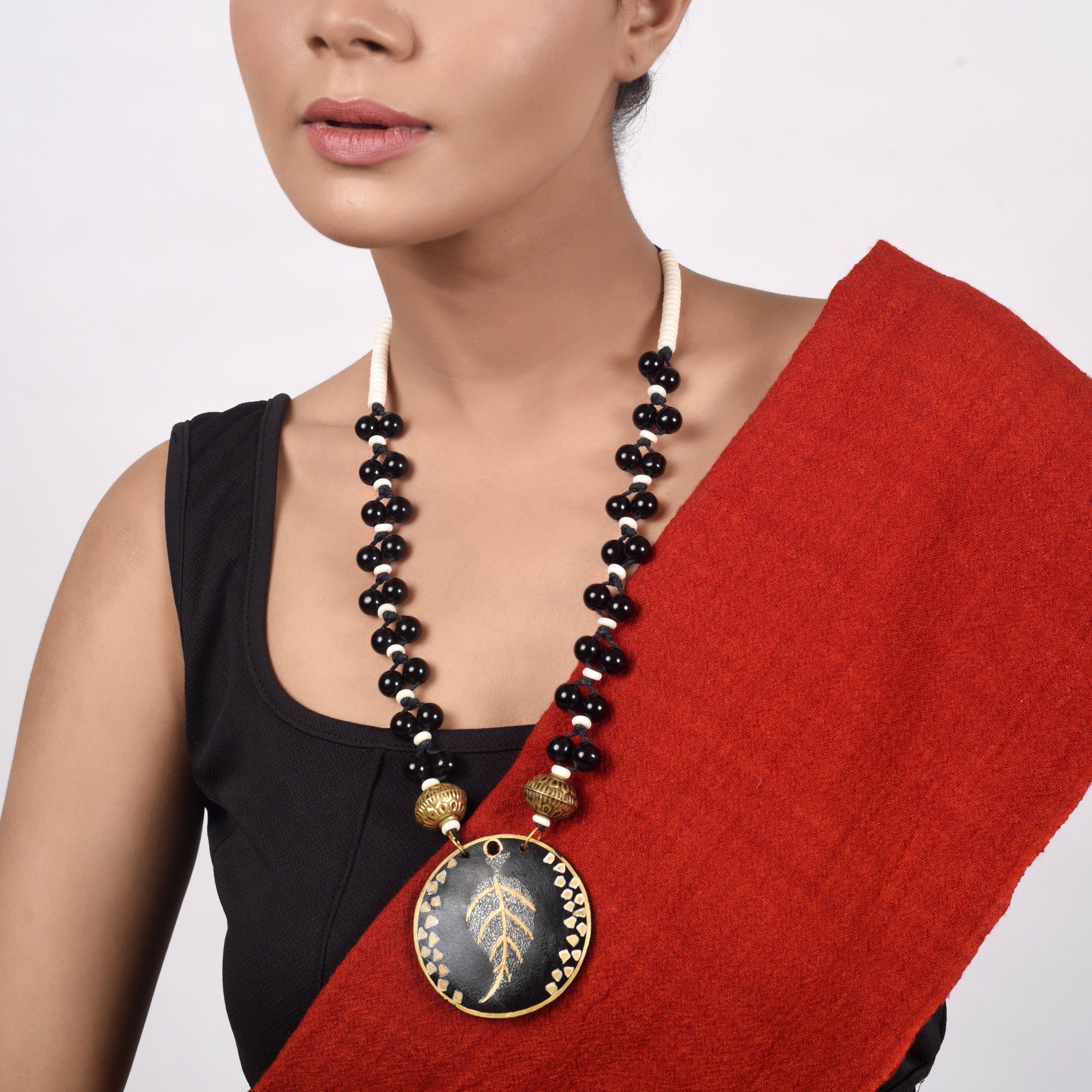 Ebony Leaf Glass Necklace