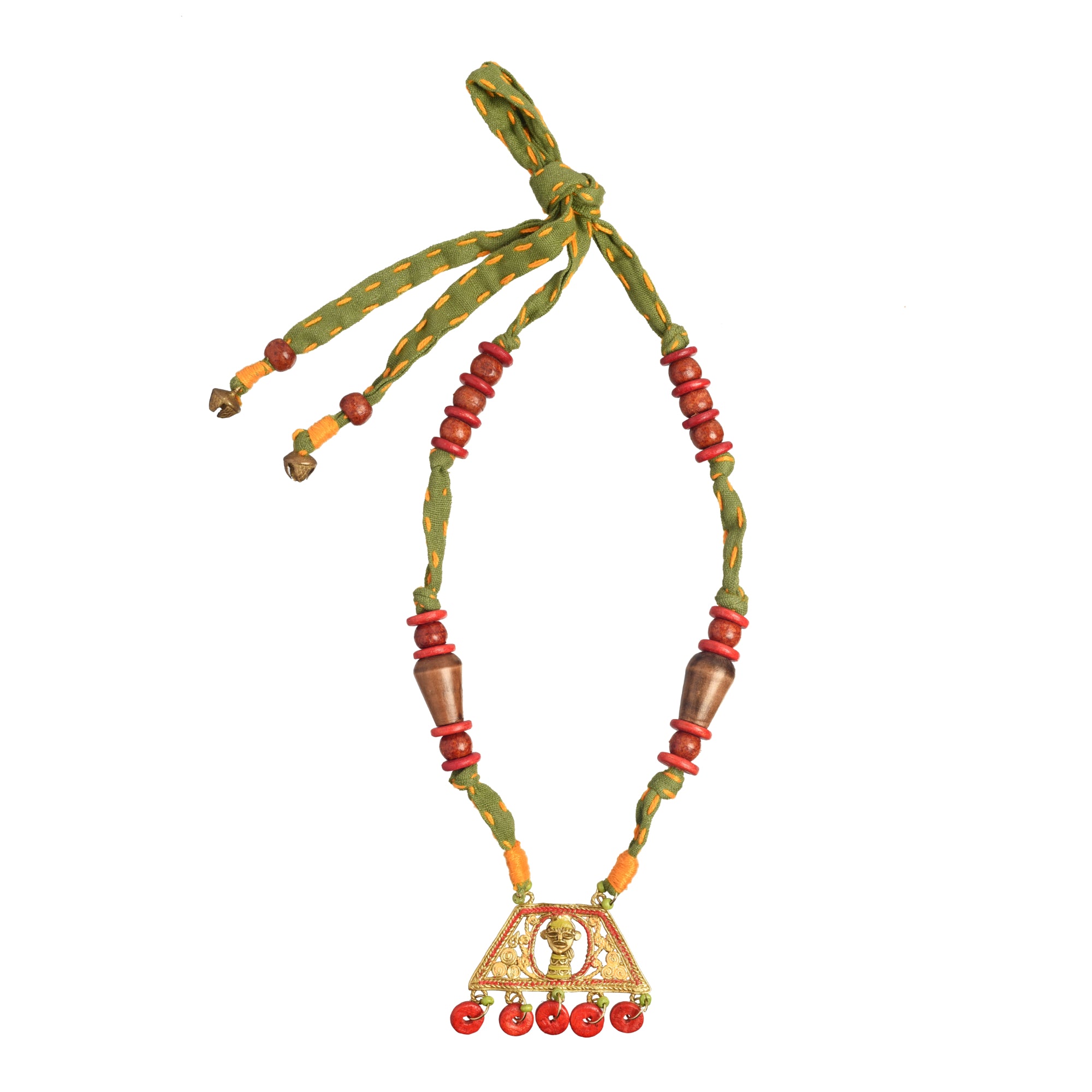 The Empress House Handcrafted Tribal Dhokra Necklace in Forest Green