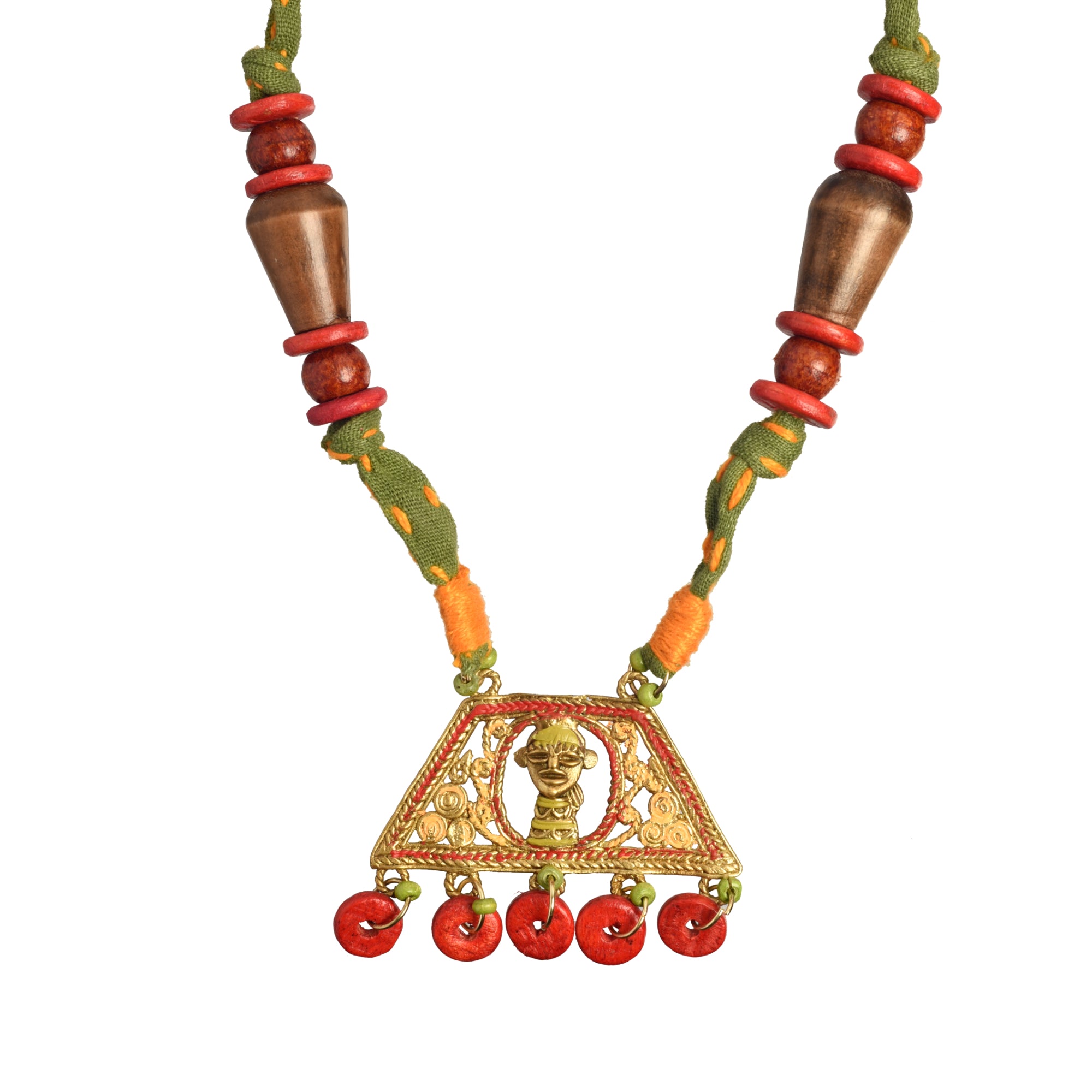 The Empress House Handcrafted Tribal Dhokra Necklace in Forest Green
