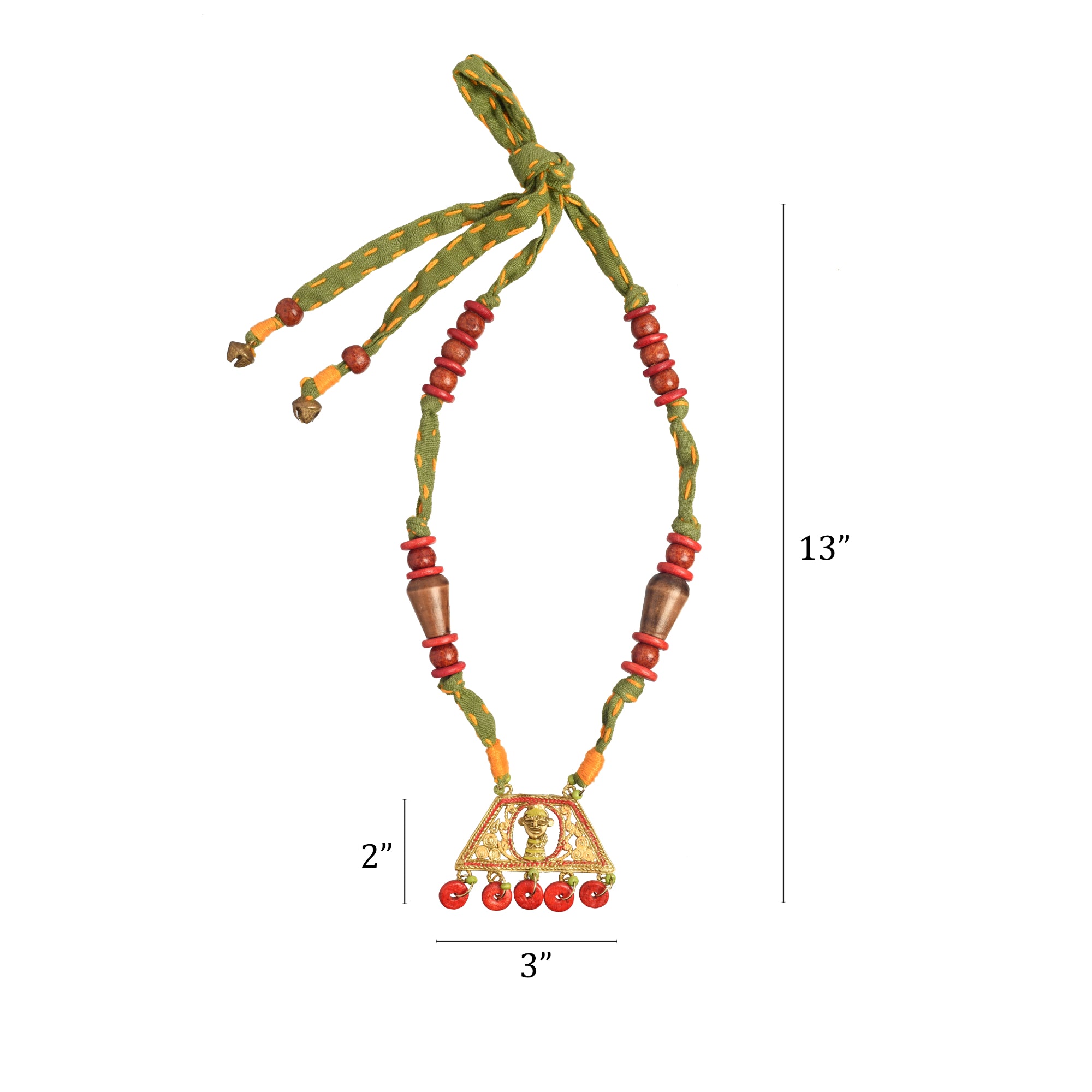 The Empress House Handcrafted Tribal Dhokra Necklace in Forest Green