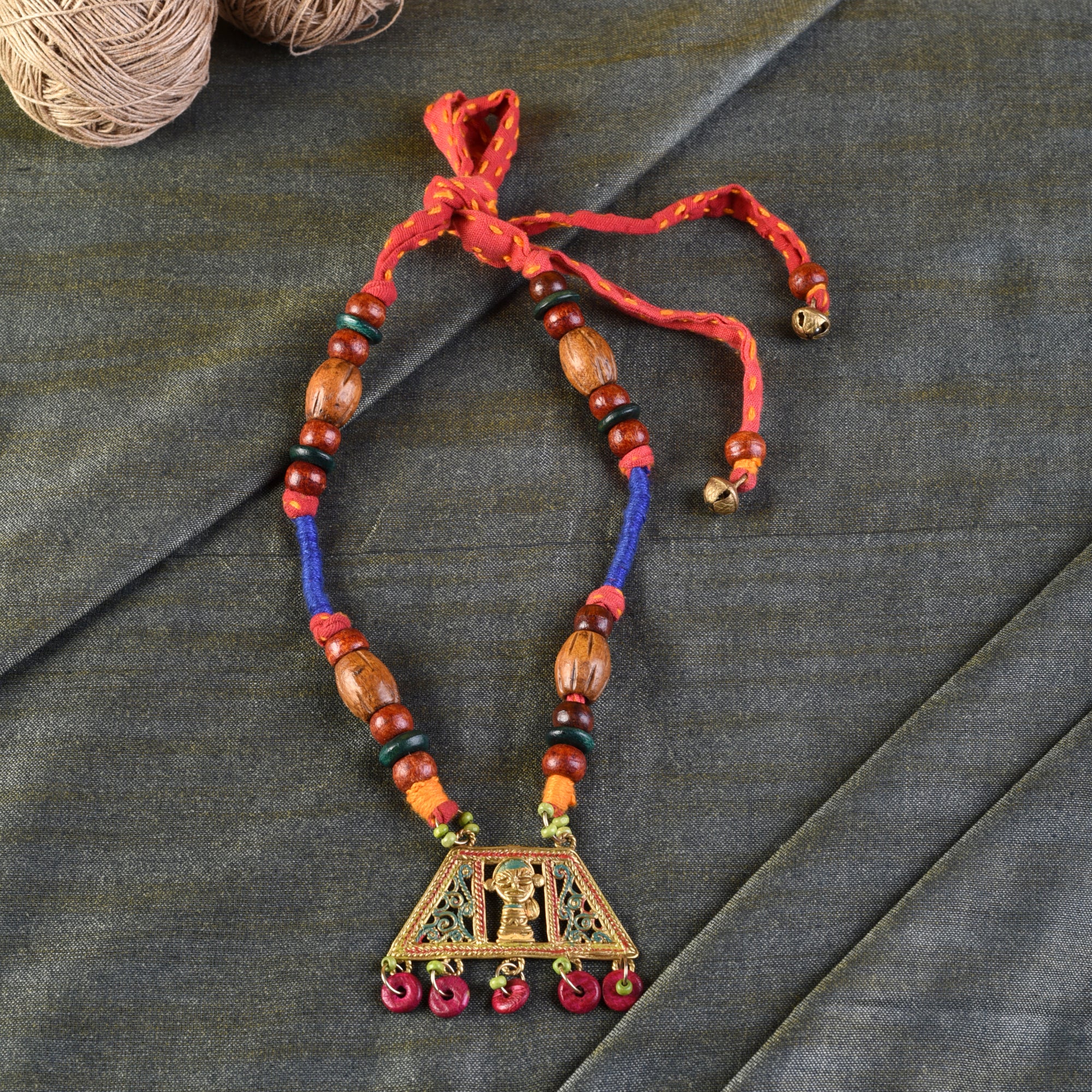 The Empress House Handcrafted Tribal Dhokra Necklace in Prussian Blue