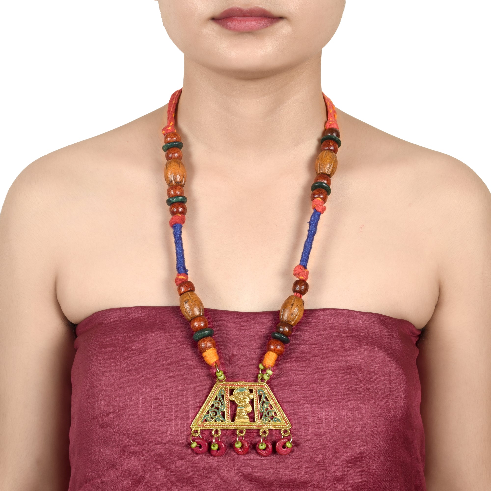 The Empress House Handcrafted Tribal Dhokra Necklace in Prussian Blue