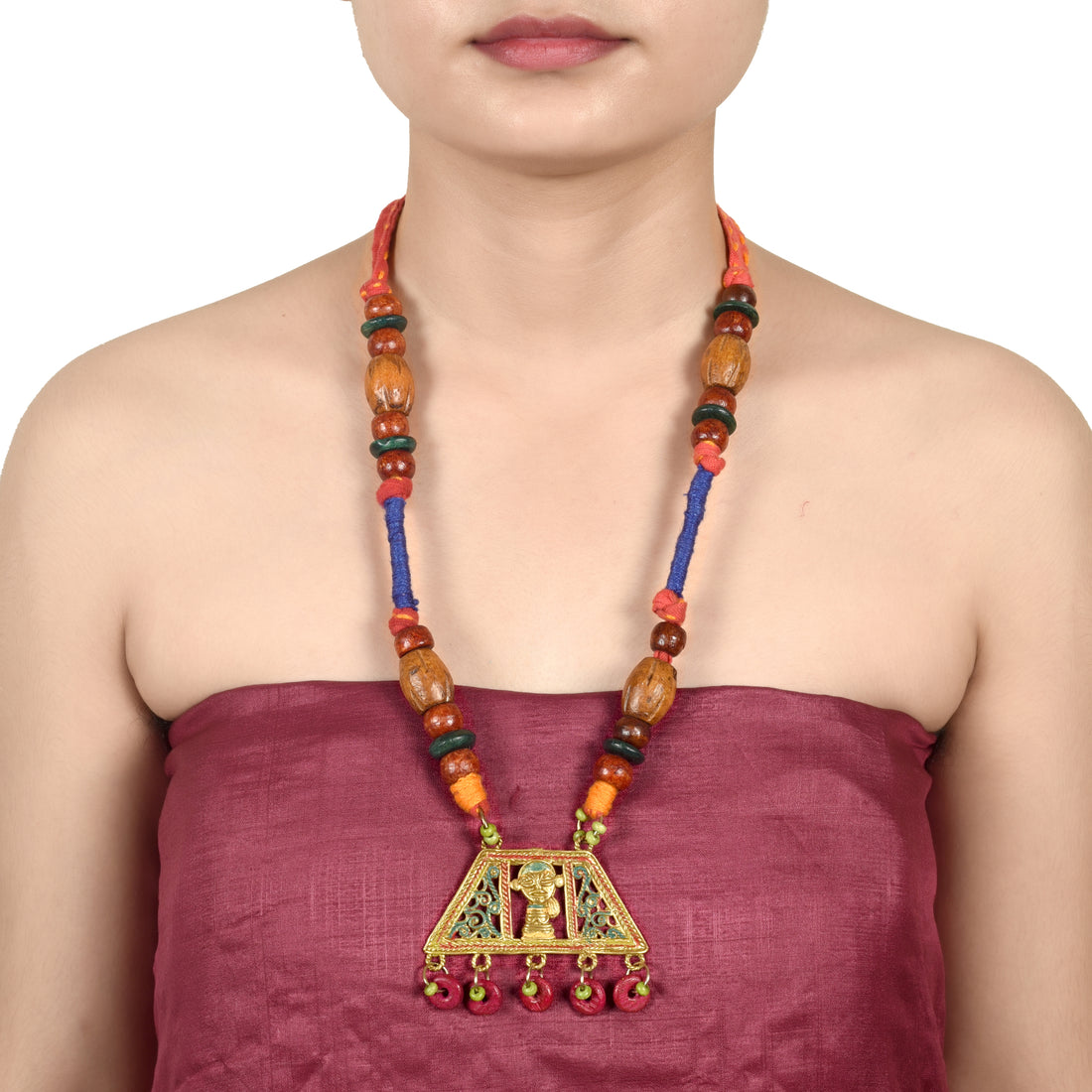 The Empress House Handcrafted Tribal Dhokra Necklace in Prussian Blue