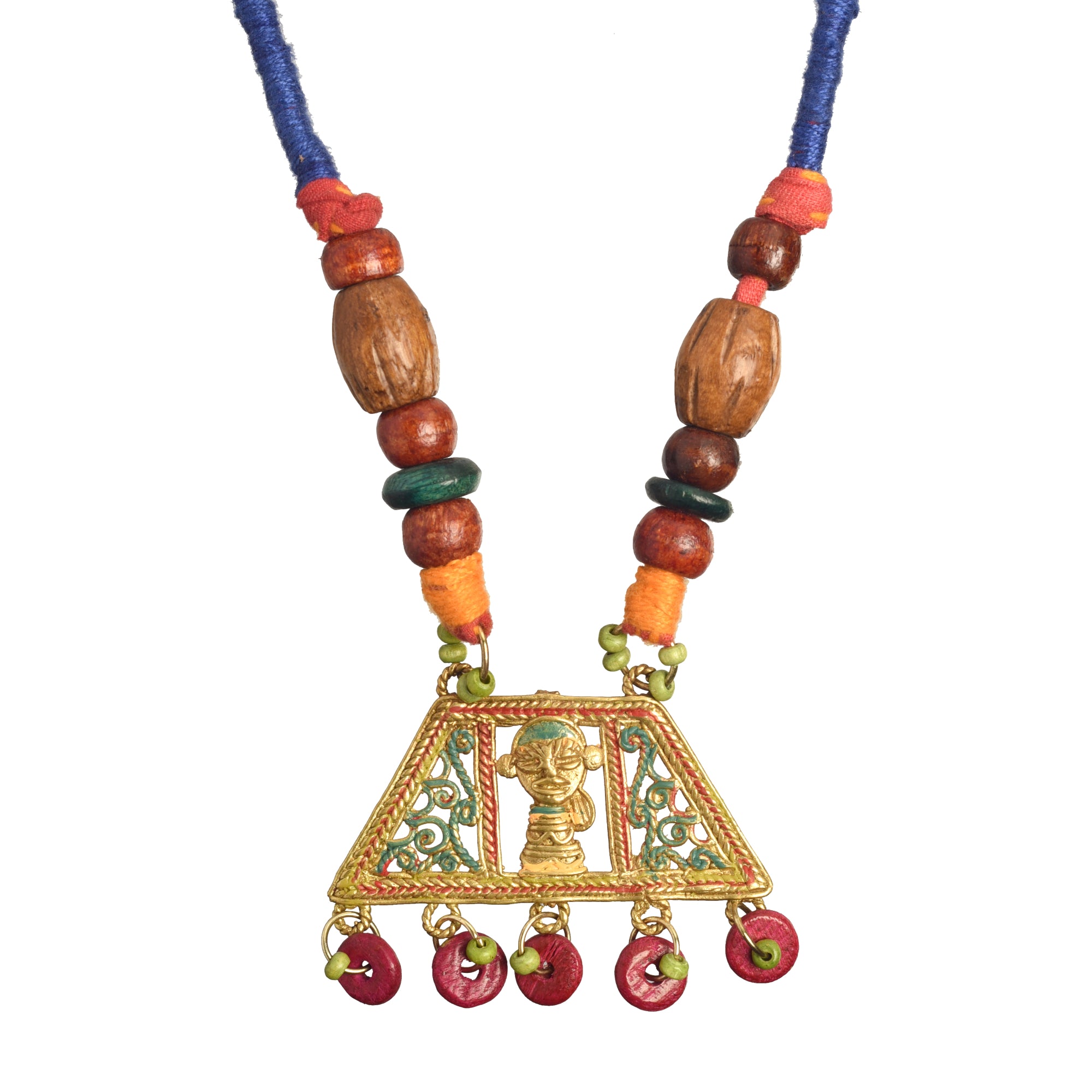 The Empress House Handcrafted Tribal Dhokra Necklace in Prussian Blue