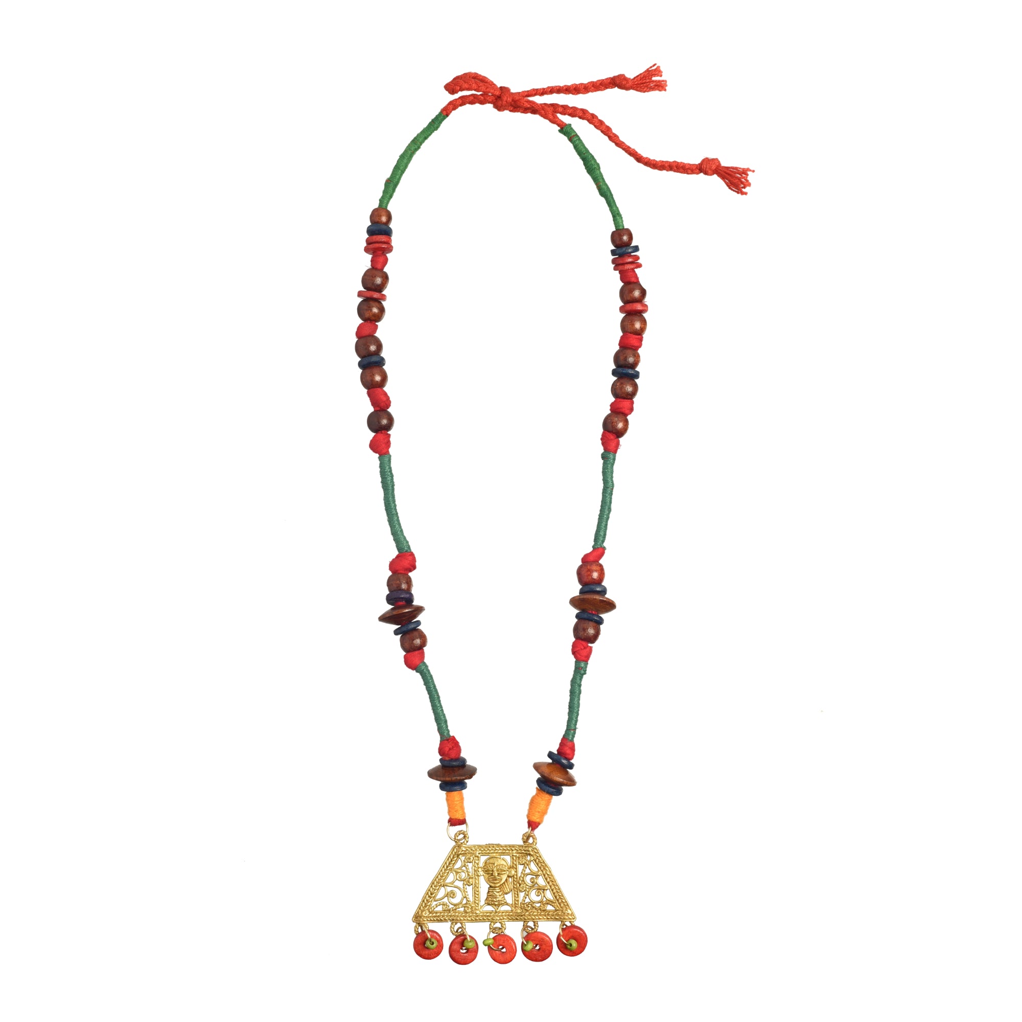 The Empress House Handcrafted Tribal Dhokra Necklace in Pumpkin Orange