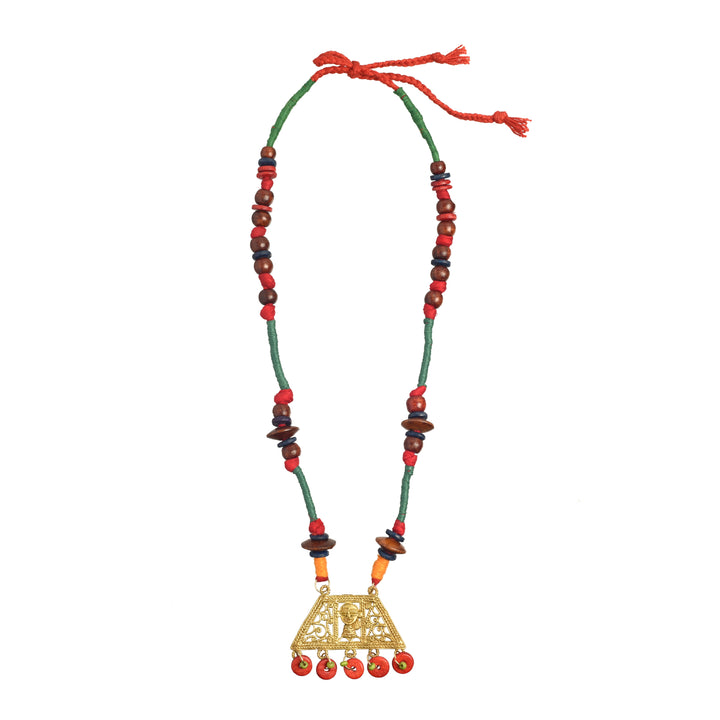The Empress House Handcrafted Tribal Dhokra Necklace in Pumpkin Orange