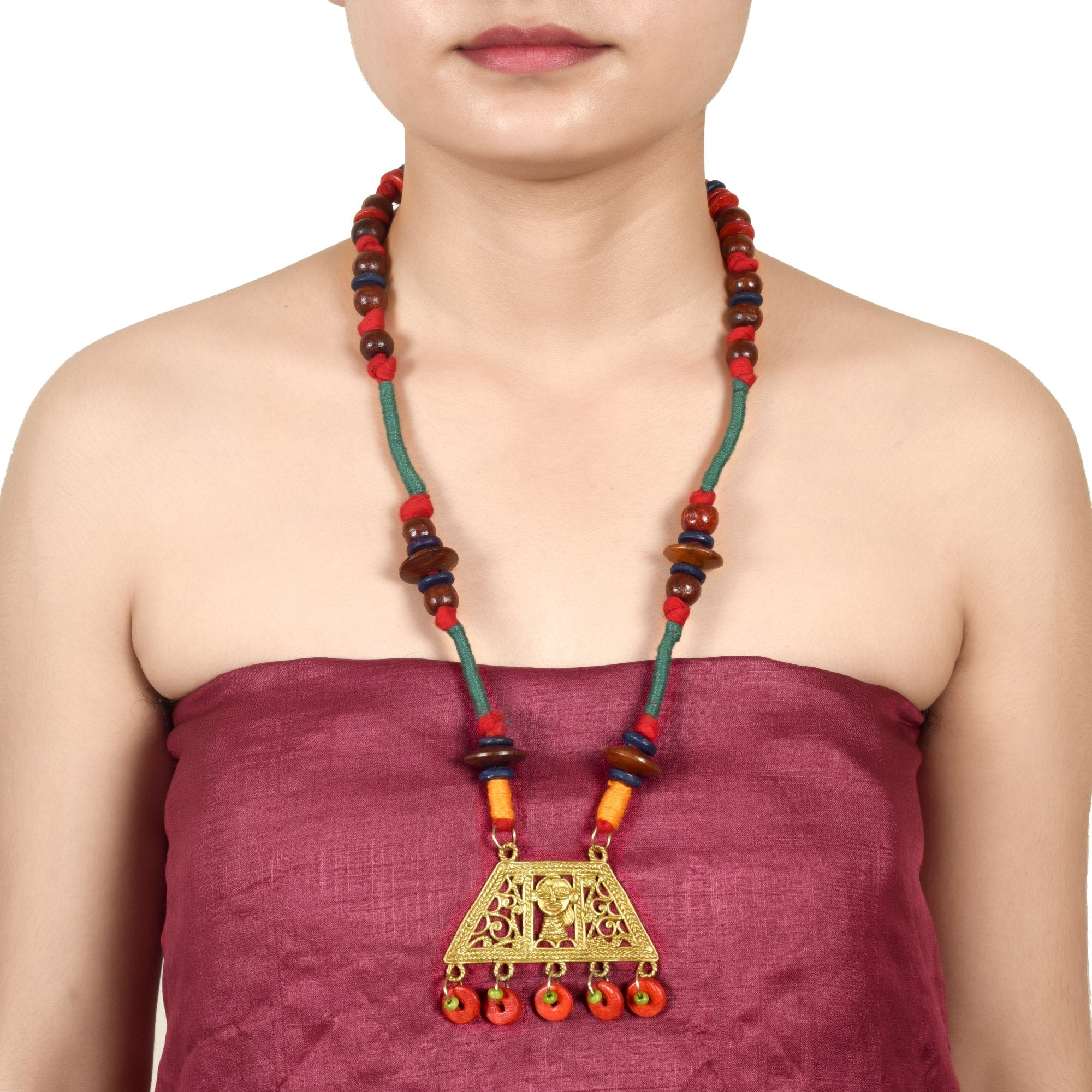 The Empress House Handcrafted Tribal Dhokra Necklace in Pumpkin Orange