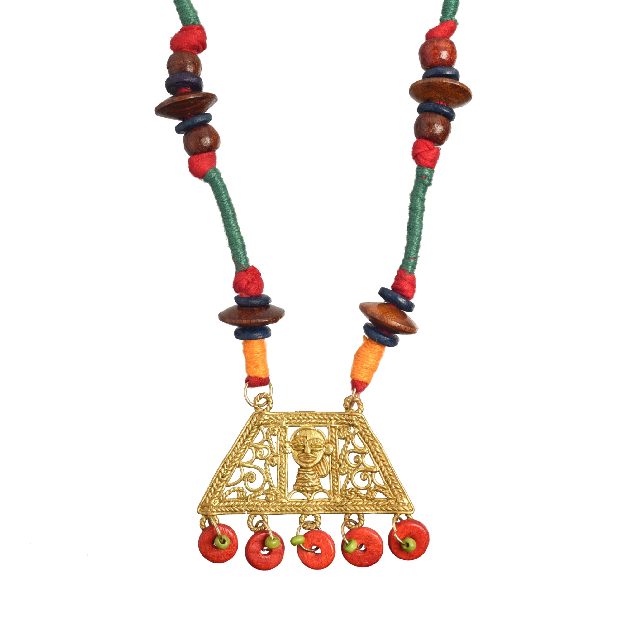 The Empress House Handcrafted Tribal Dhokra Necklace in Pumpkin Orange