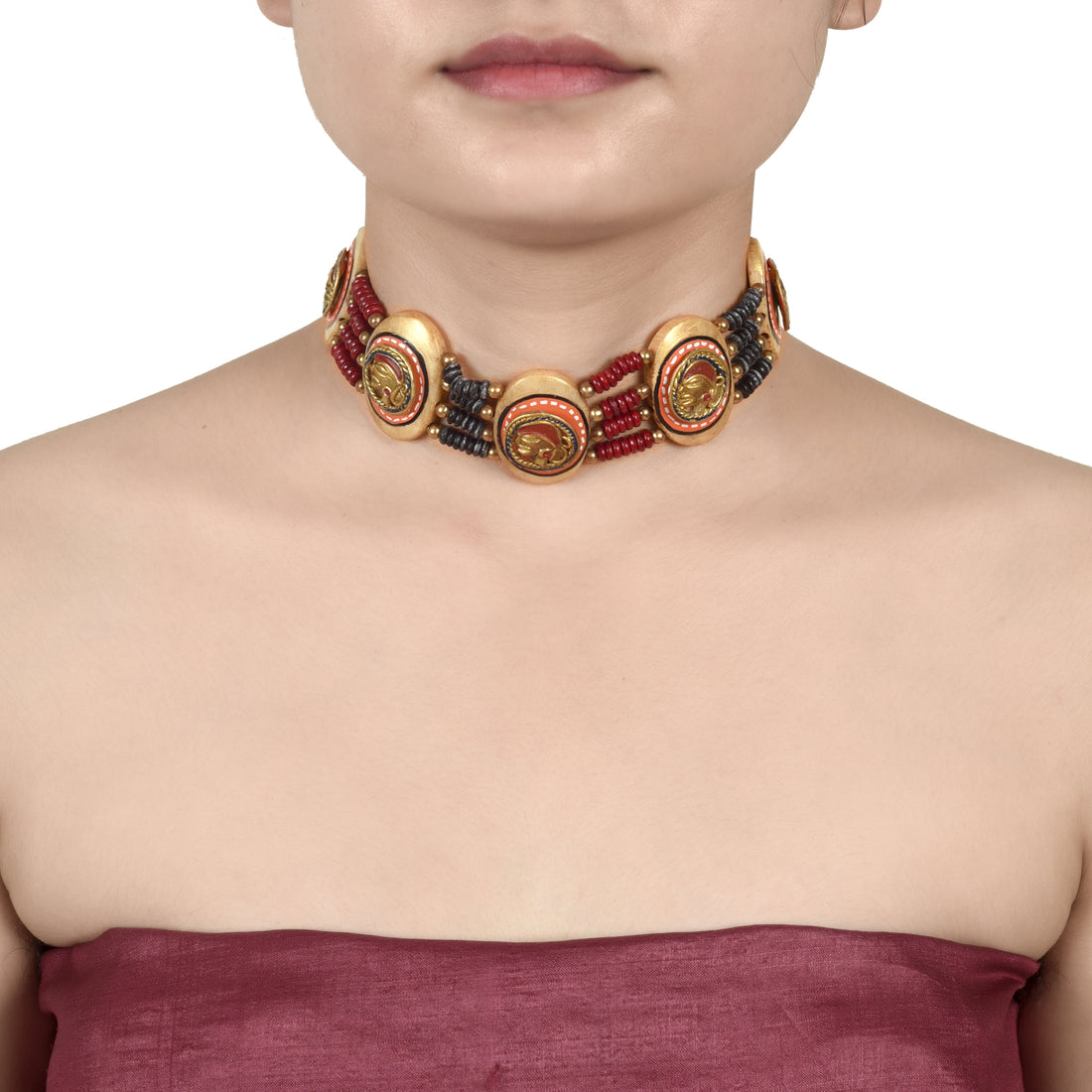 The Guards Of Empress Handcrafted Tribal Dhokra Oval Choker