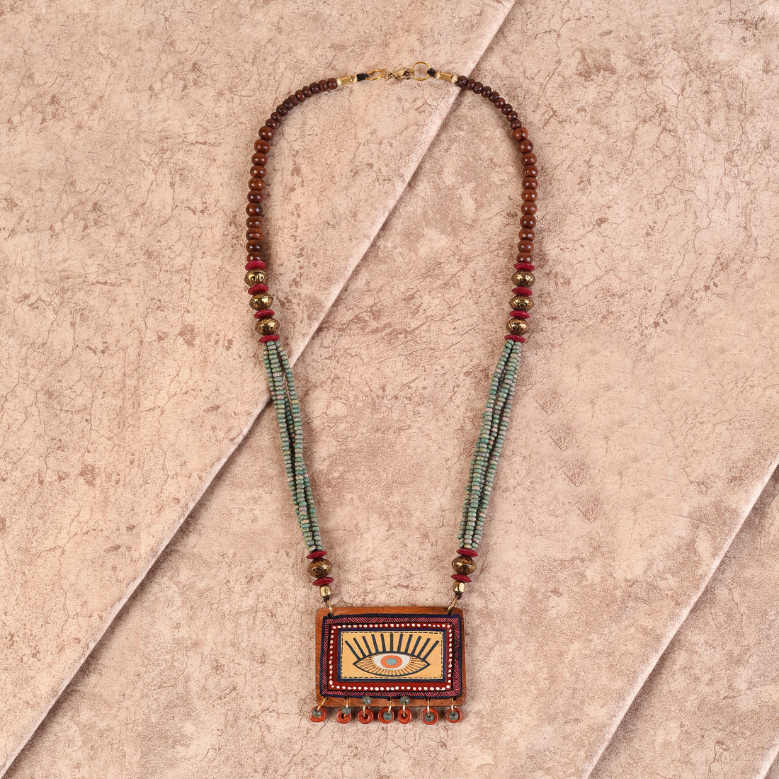 Evil Eyes-V' Brown Handcrafted Tribal Dhokra Necklace