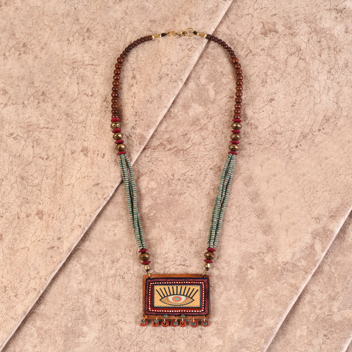 Evil Eyes-V' Brown Handcrafted Tribal Dhokra Necklace
