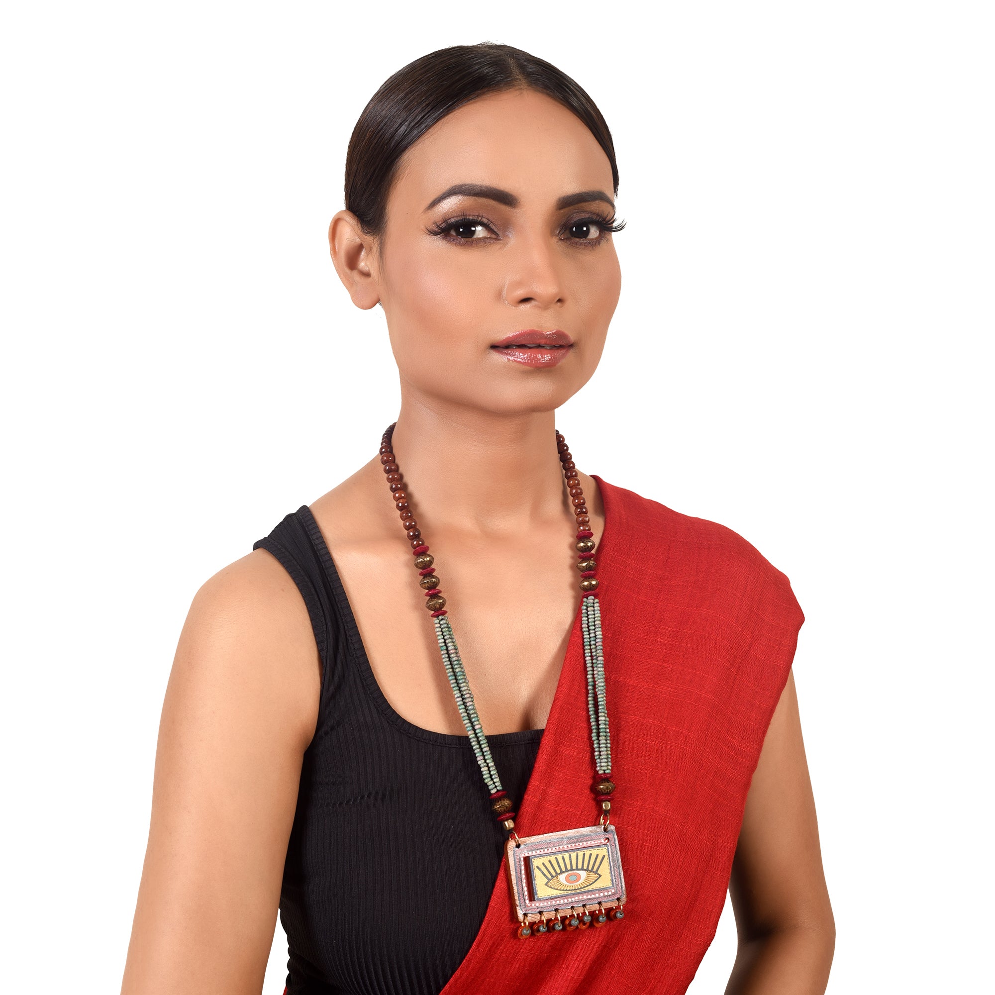 Evil Eyes-V' Brown Handcrafted Tribal Dhokra Necklace
