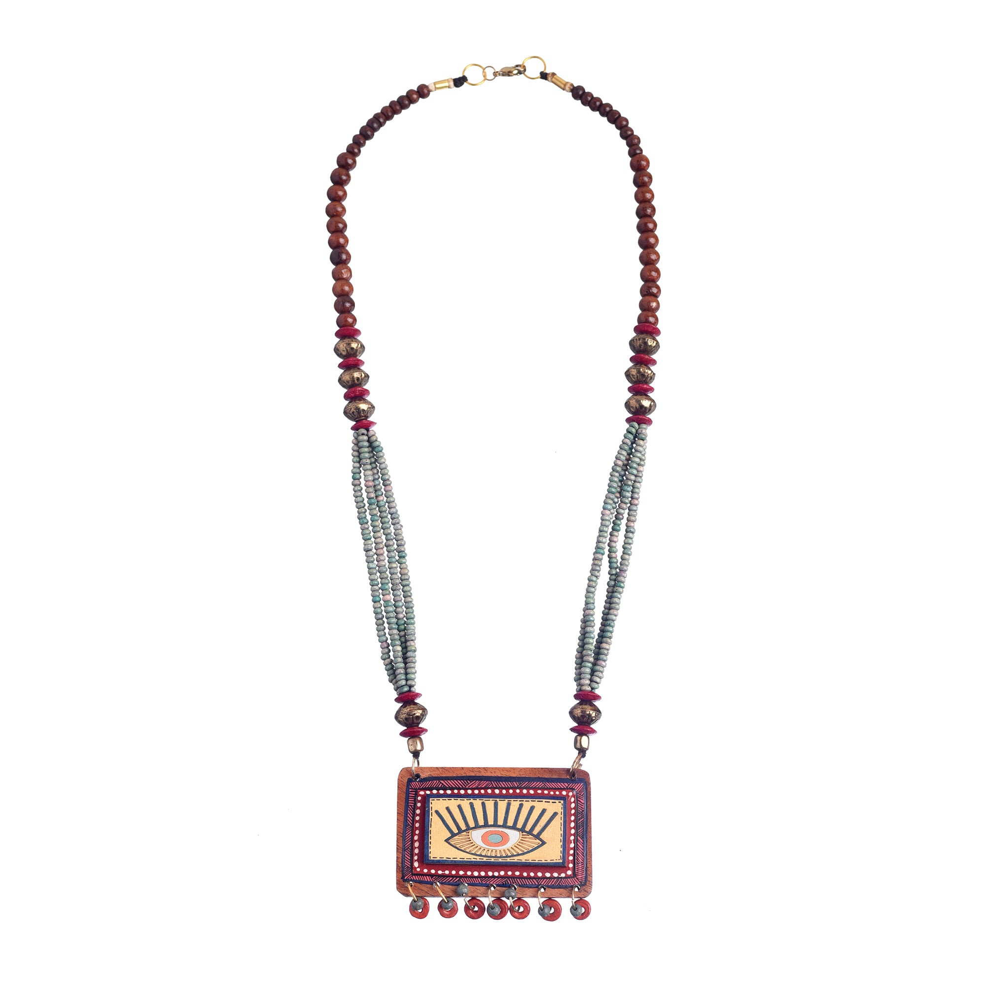 Evil Eyes-V' Brown Handcrafted Tribal Dhokra Necklace