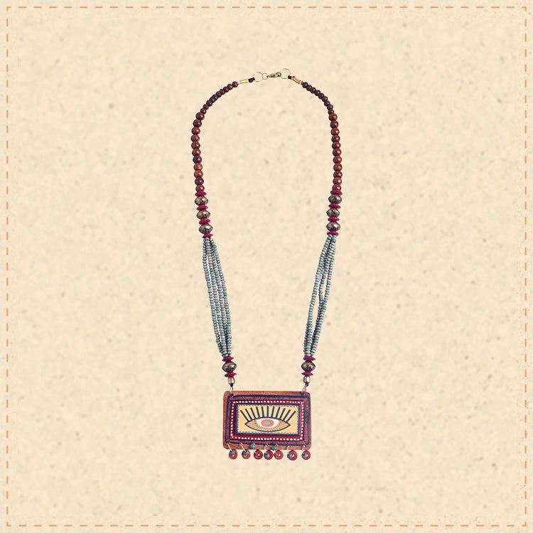 Evil Eyes-V' Brown Handcrafted Tribal Dhokra Necklace