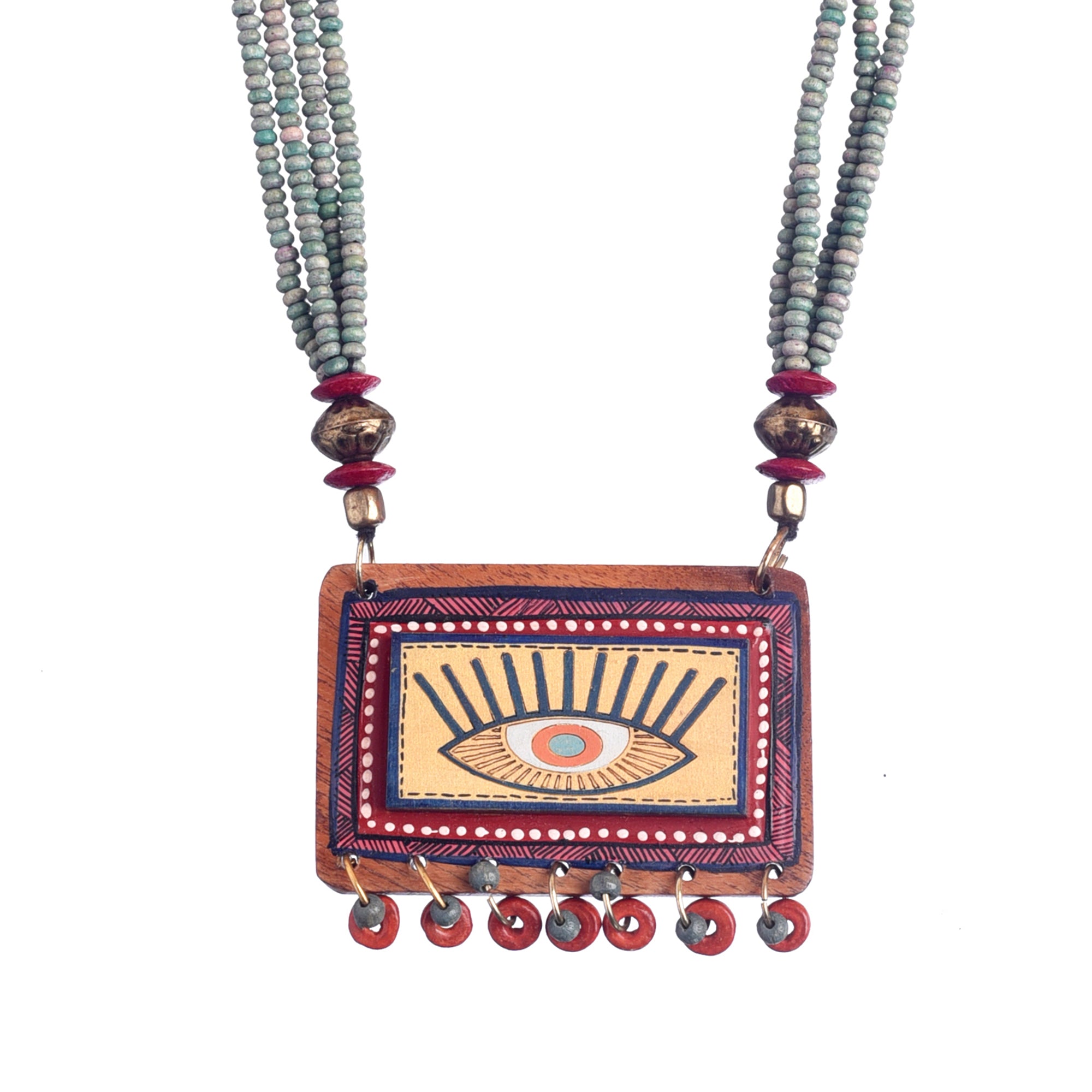 Evil Eyes-V' Brown Handcrafted Tribal Dhokra Necklace