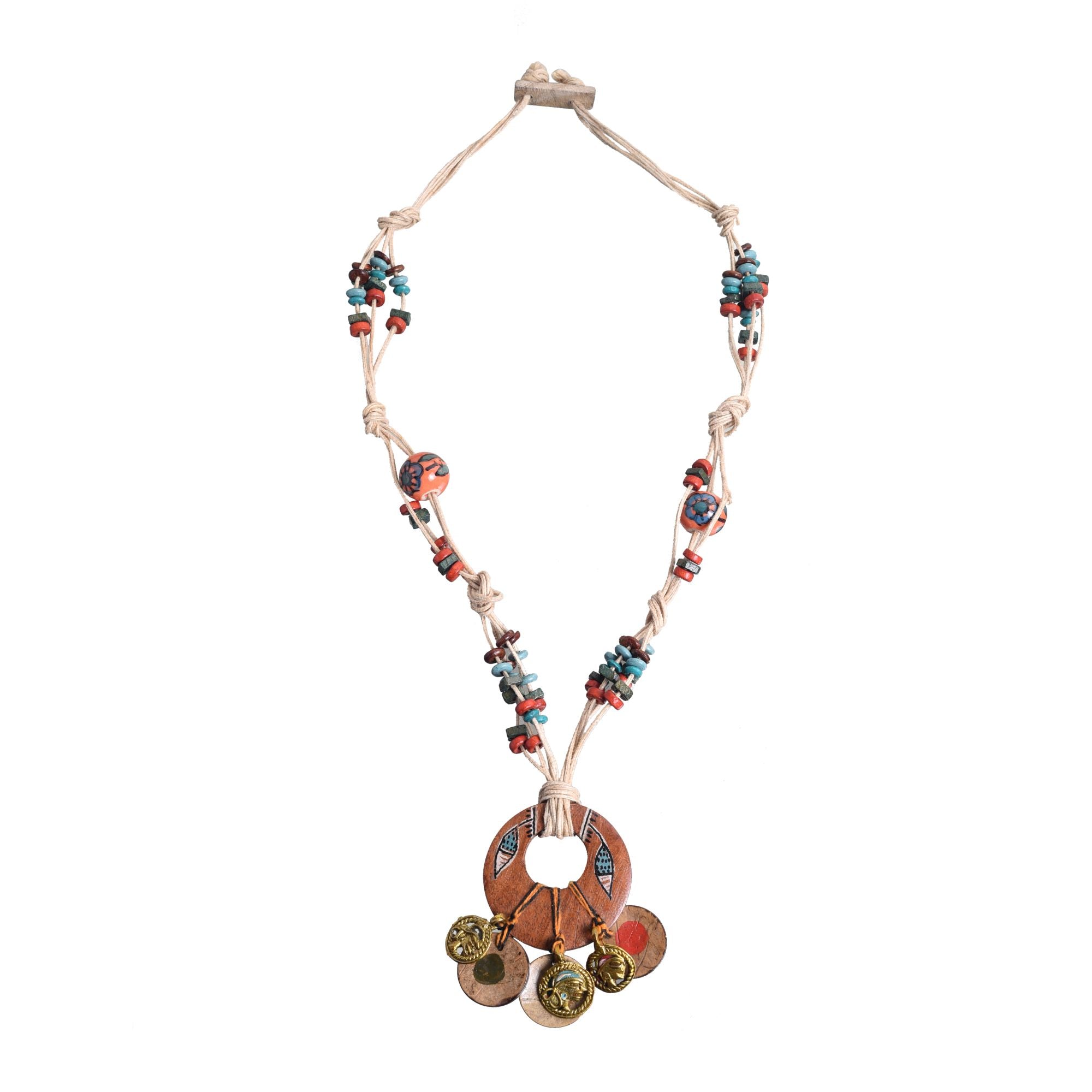 Boho Chic: Multicolour Round Pendant  Handcrafted Necklace