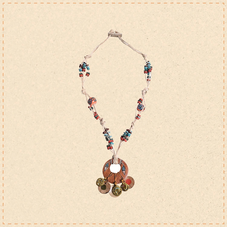 Boho Chic: Multicolour Round Pendant  Handcrafted Necklace
