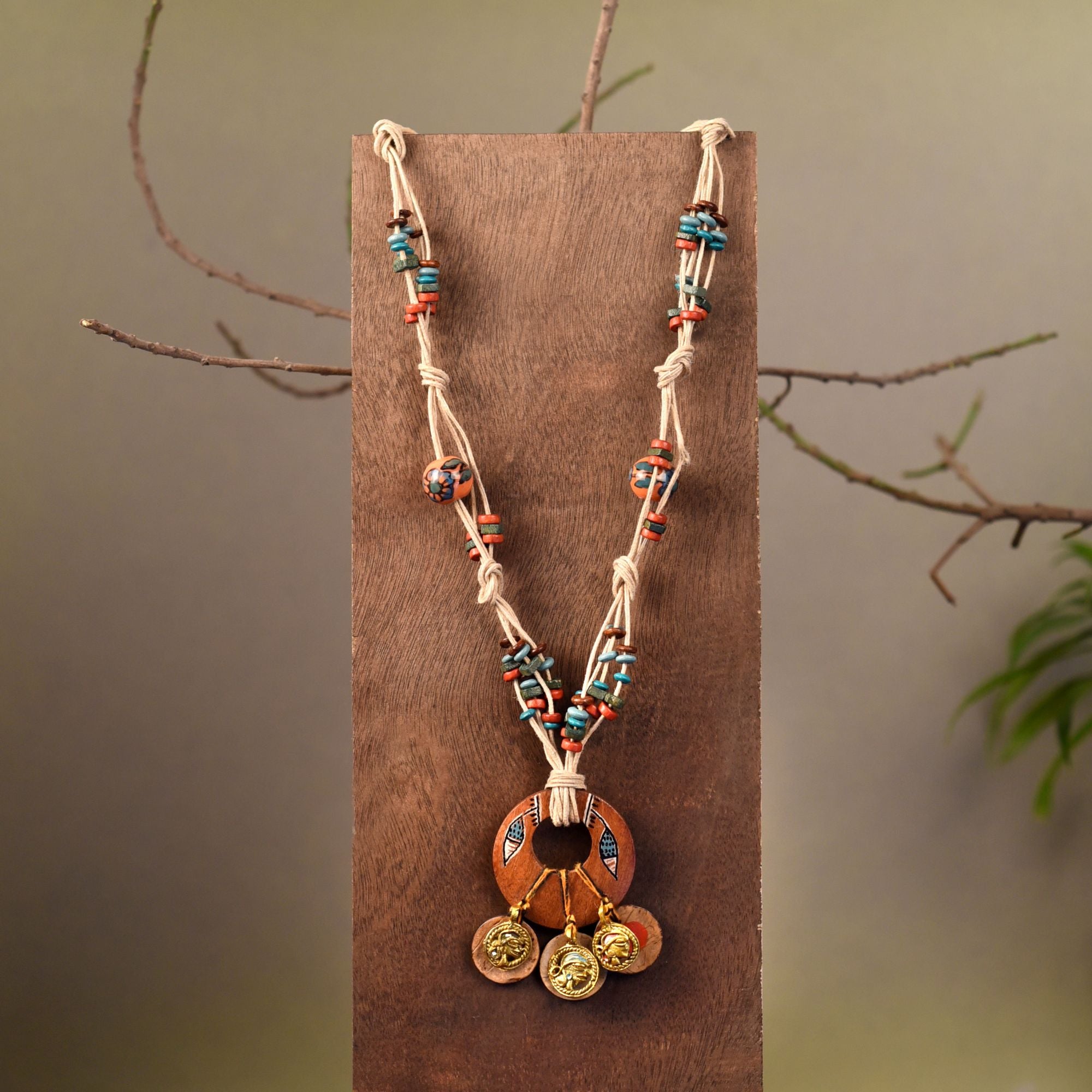 Boho Chic: Multicolour Round Pendant  Handcrafted Necklace
