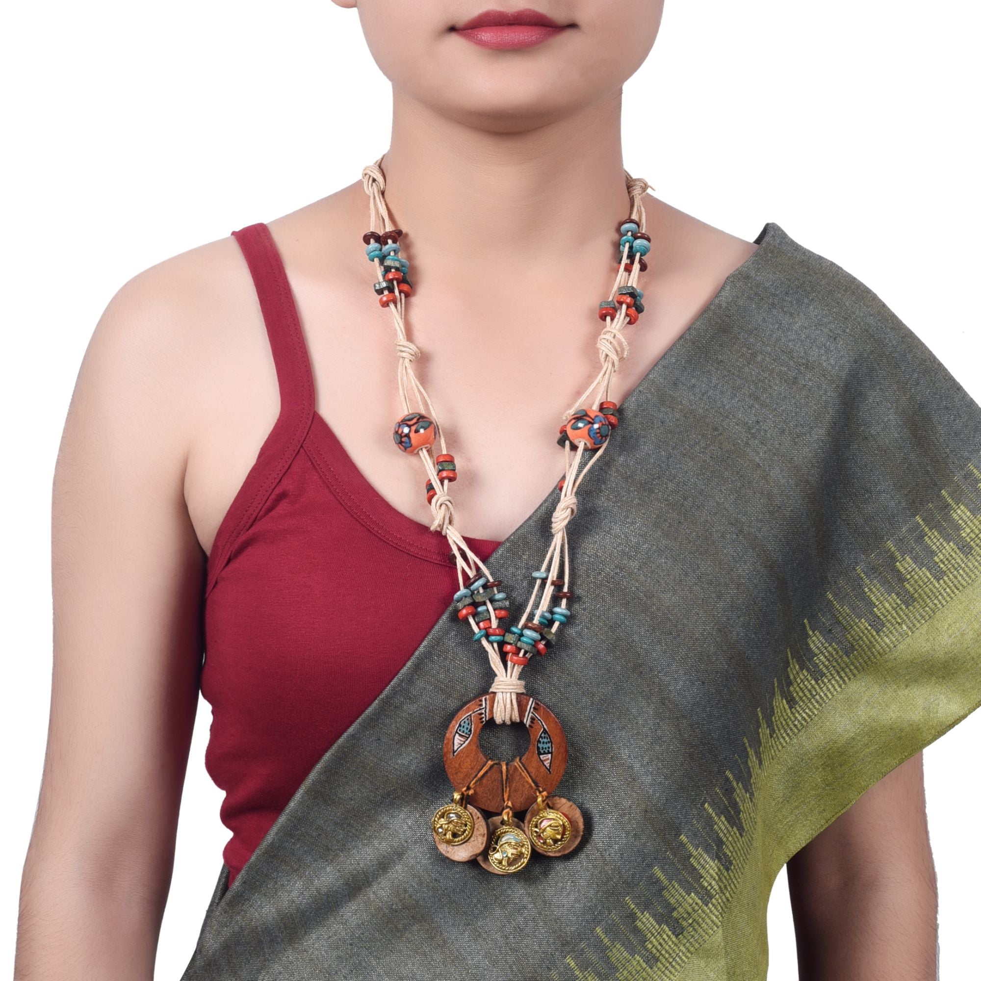 Boho Chic: Multicolour Round Pendant  Handcrafted Necklace