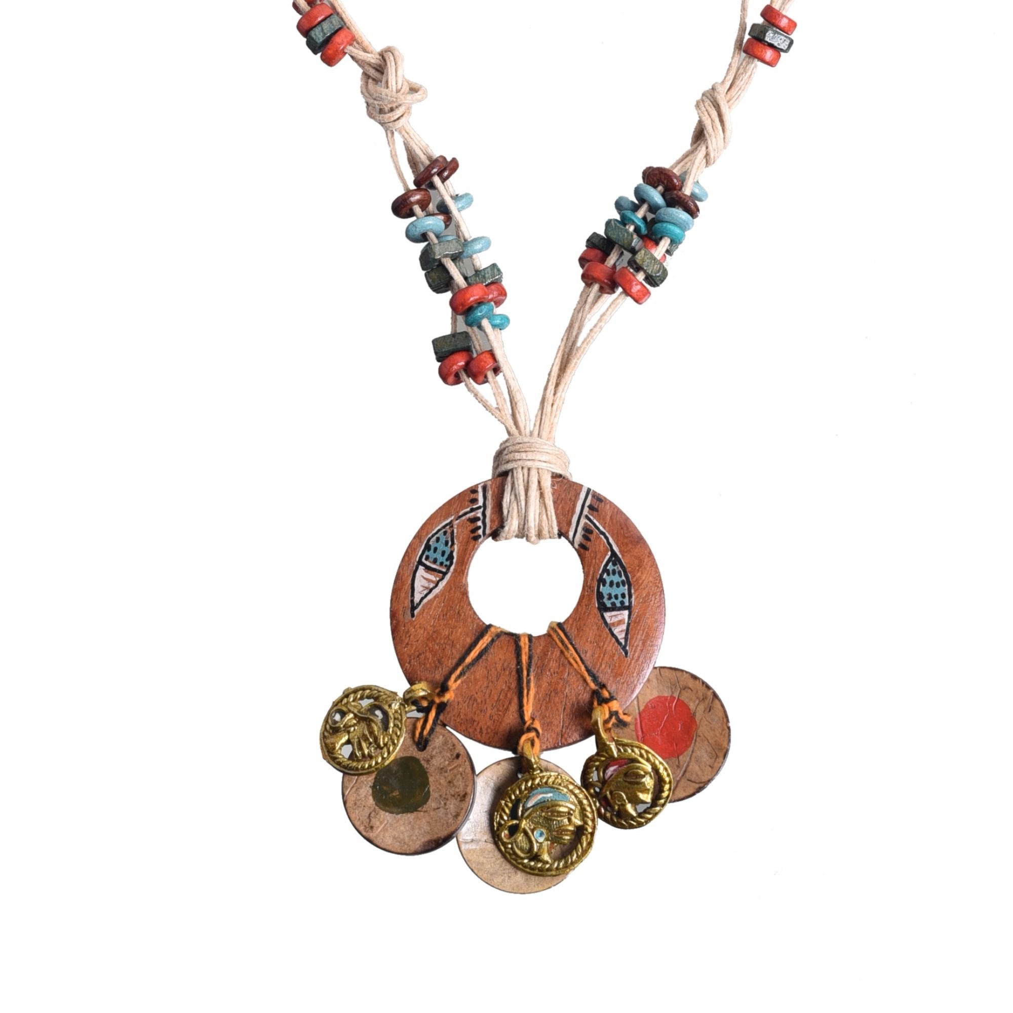 Boho Chic: Multicolour Round Pendant  Handcrafted Necklace