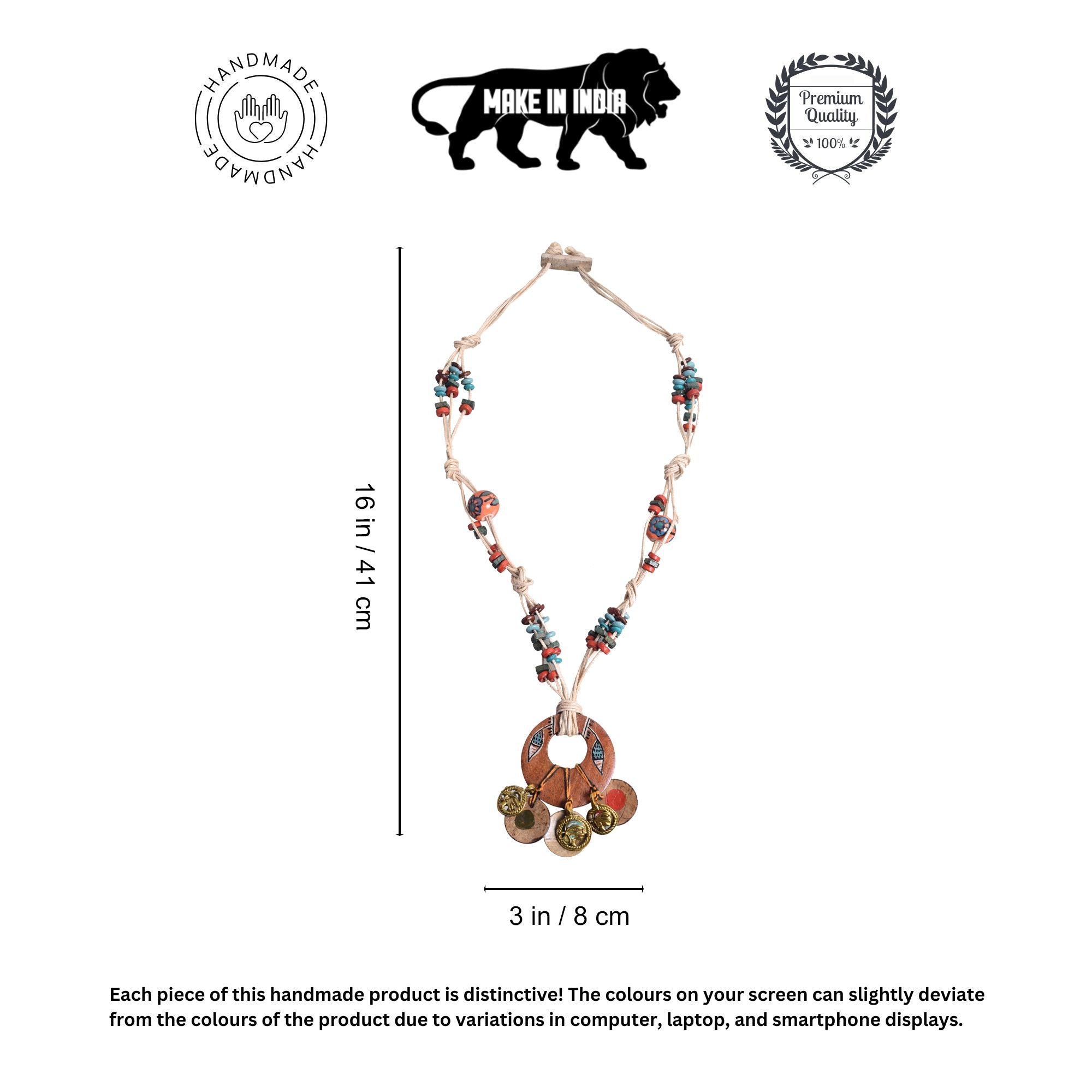 Boho Chic: Multicolour Round Pendant  Handcrafted Necklace