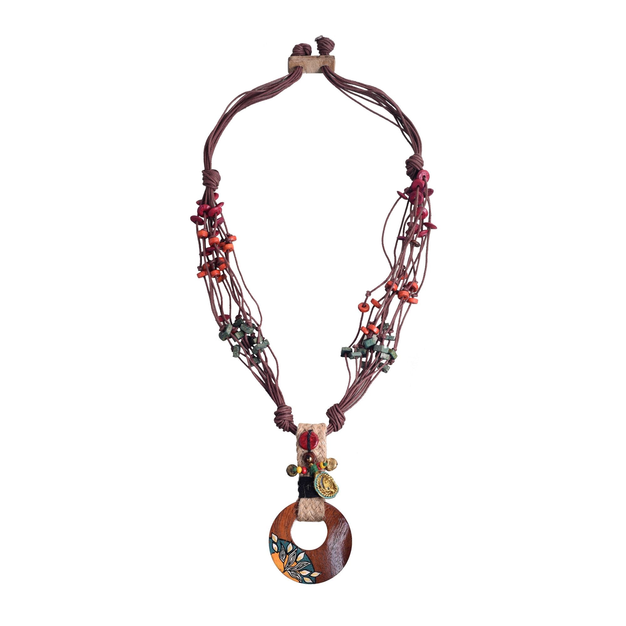 Boho Chic: Maroon Round Pendant  Handcrafted Necklace