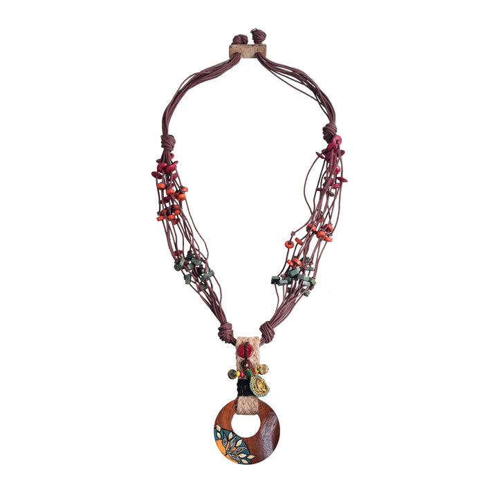 Boho Chic: Maroon Round Pendant  Handcrafted Necklace