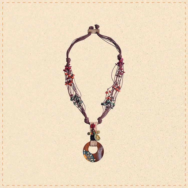 Boho Chic: Maroon Round Pendant  Handcrafted Necklace