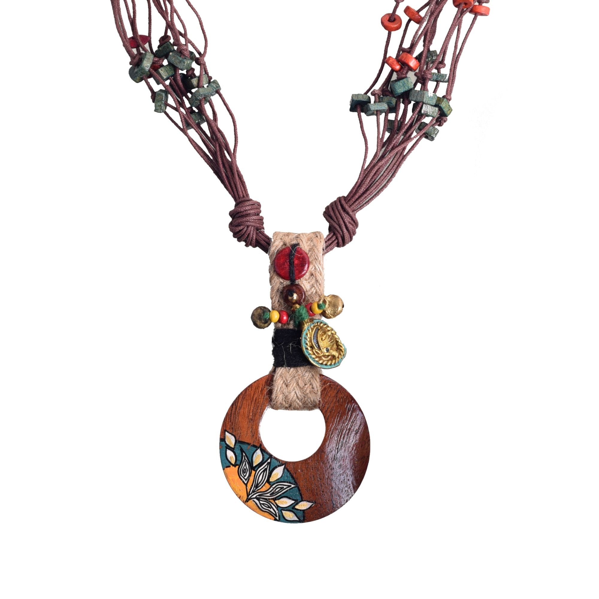 Boho Chic: Maroon Round Pendant  Handcrafted Necklace