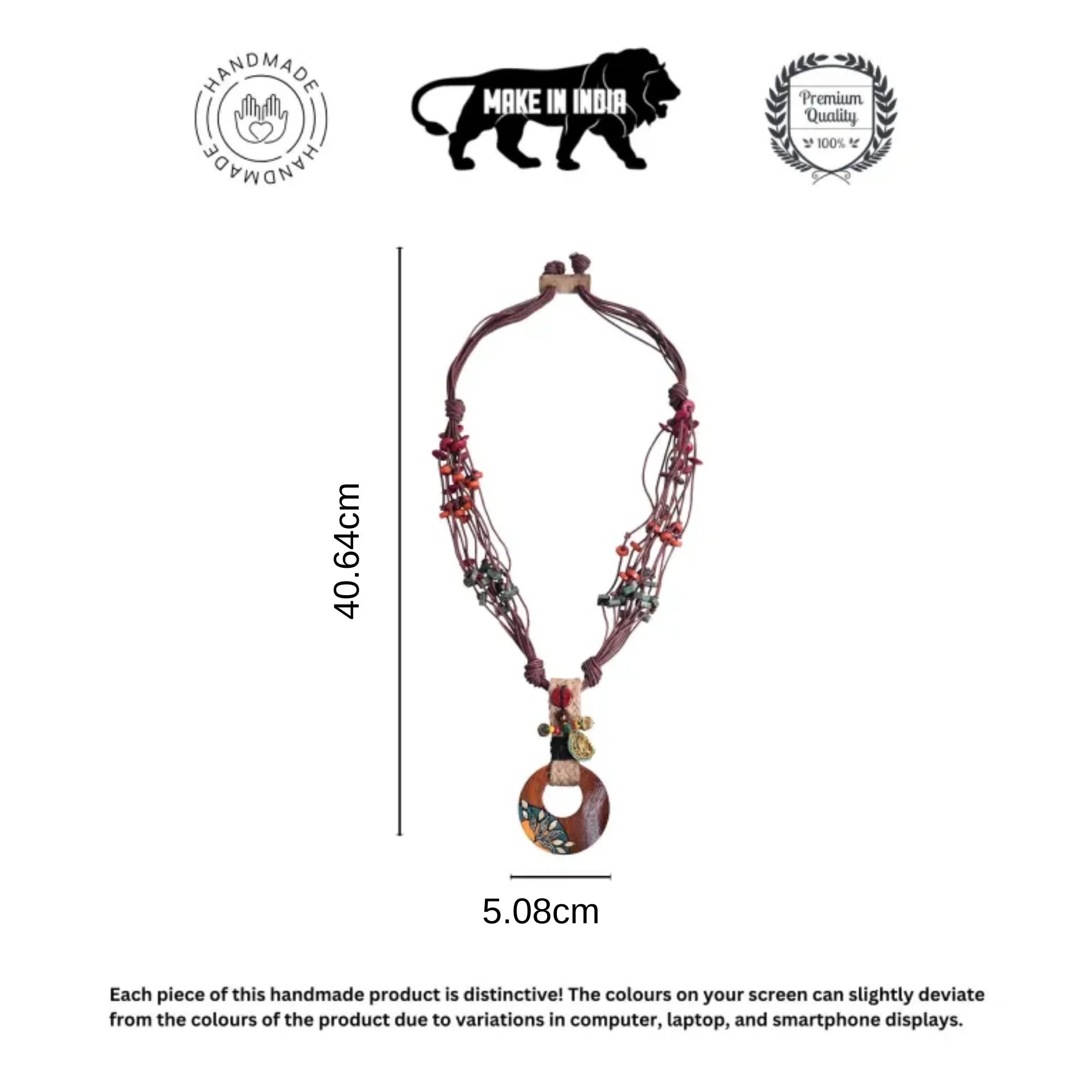 Boho Chic: Maroon Round Pendant  Handcrafted Necklace