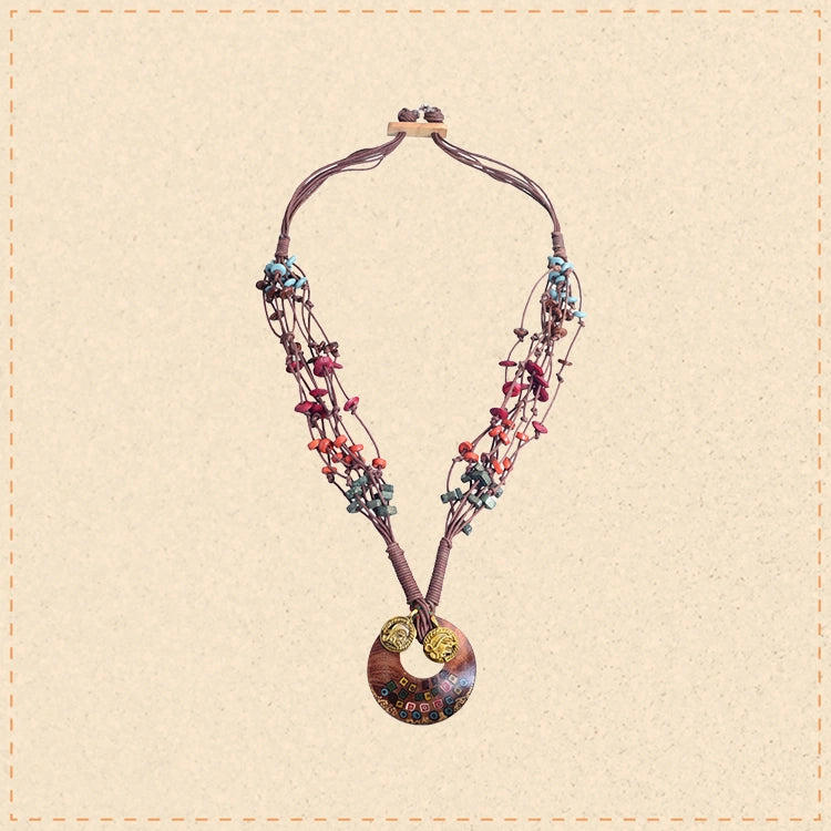 Controlled Chaos: Handcrafted Wooden Loop Necklace in Maroon