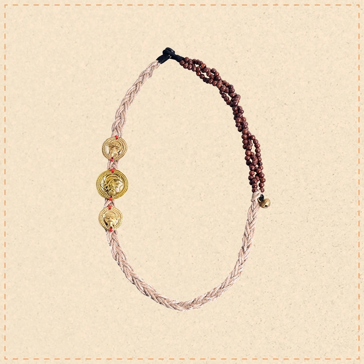 Boho Chic: Handcrafted Jute Necklace with Brass Figures