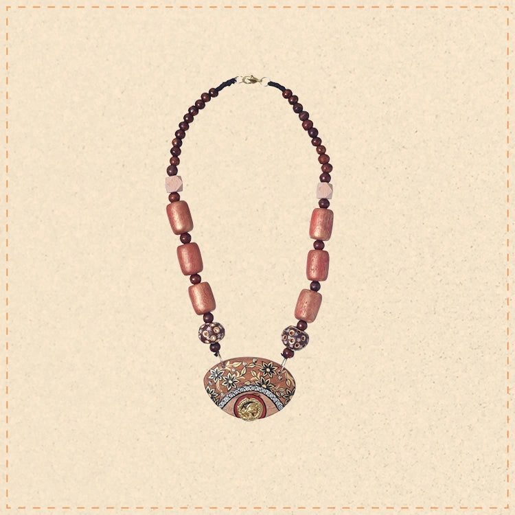 Brass Charm Floral Wood Necklace