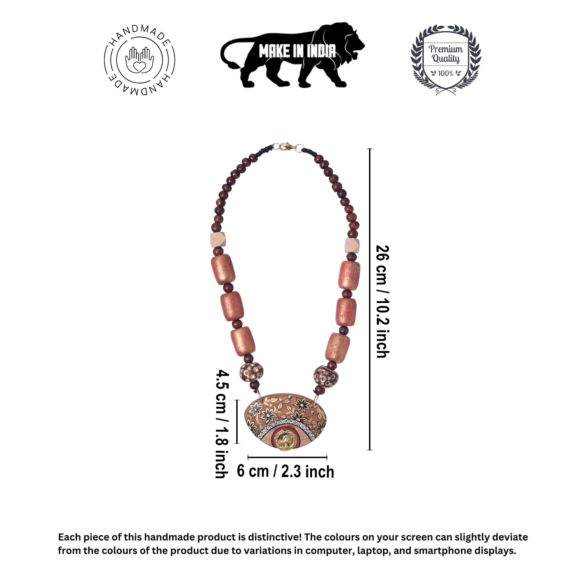 Brass Charm Floral Wood Necklace