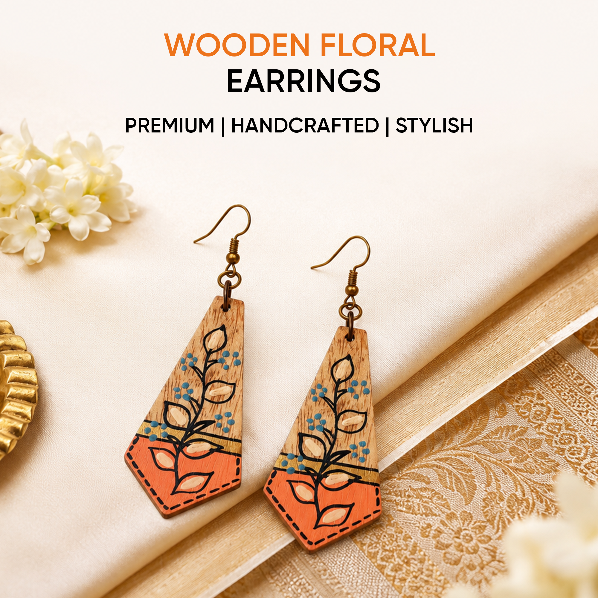 The Floral Arrows Handcrafted Tribal Wooden Earrings