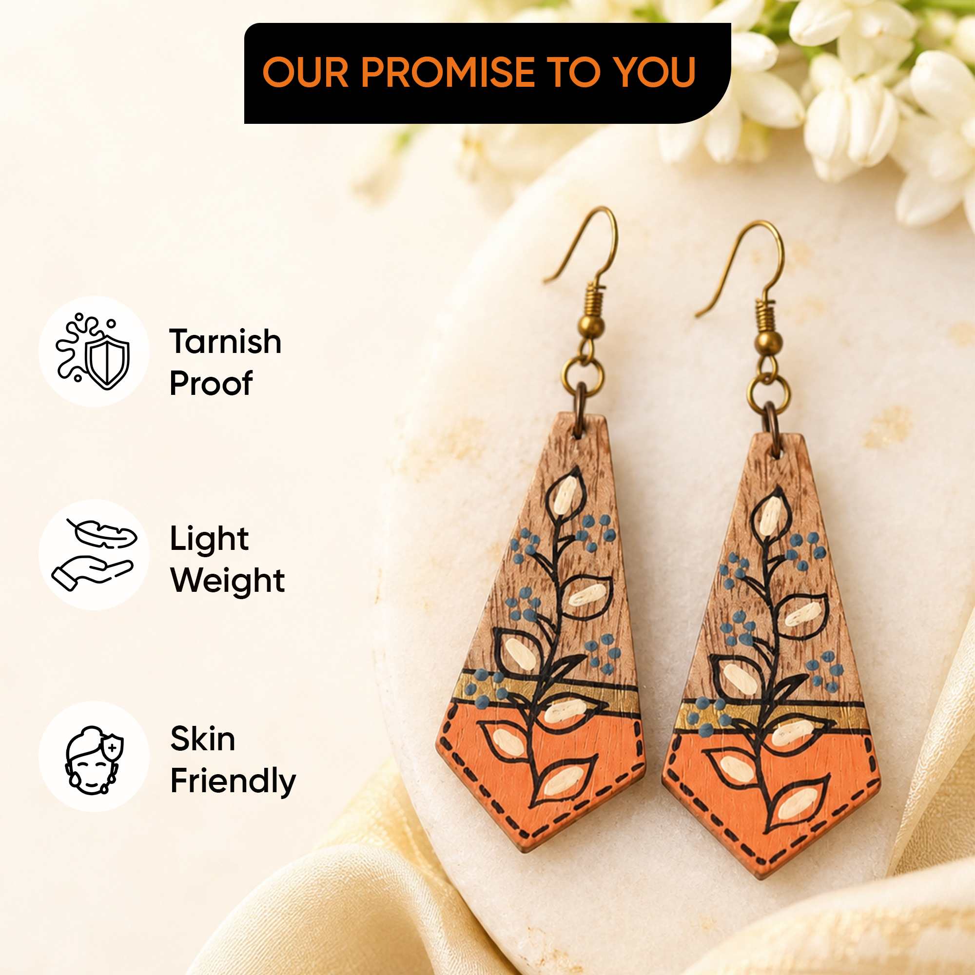 The Floral Arrows Handcrafted Tribal Wooden Earrings