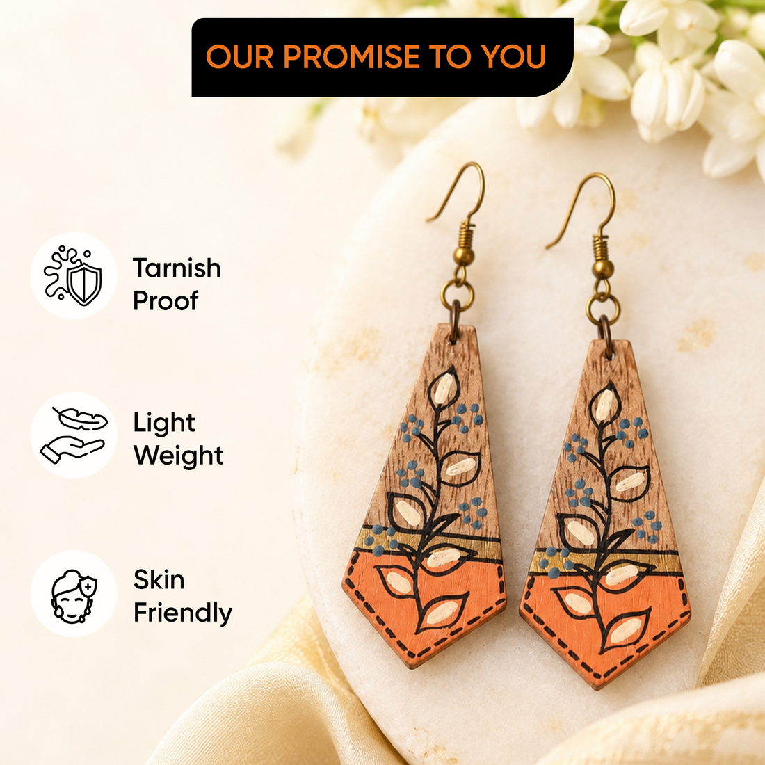 The Floral Arrows Handcrafted Tribal Wooden Earrings
