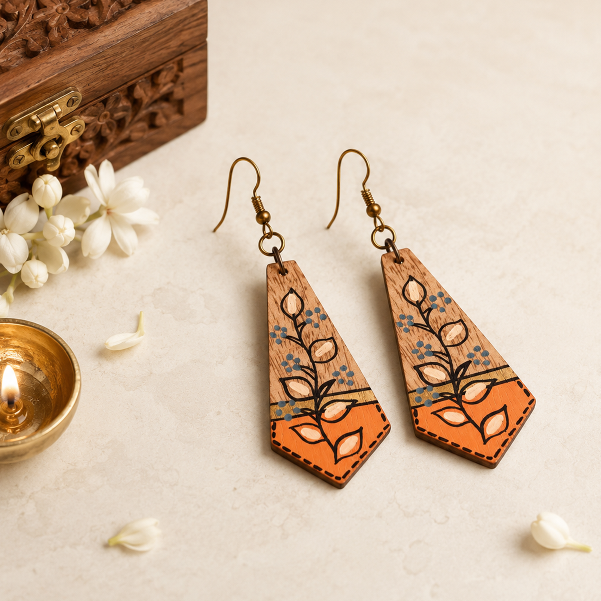 The Floral Arrows Handcrafted Tribal Wooden Earrings