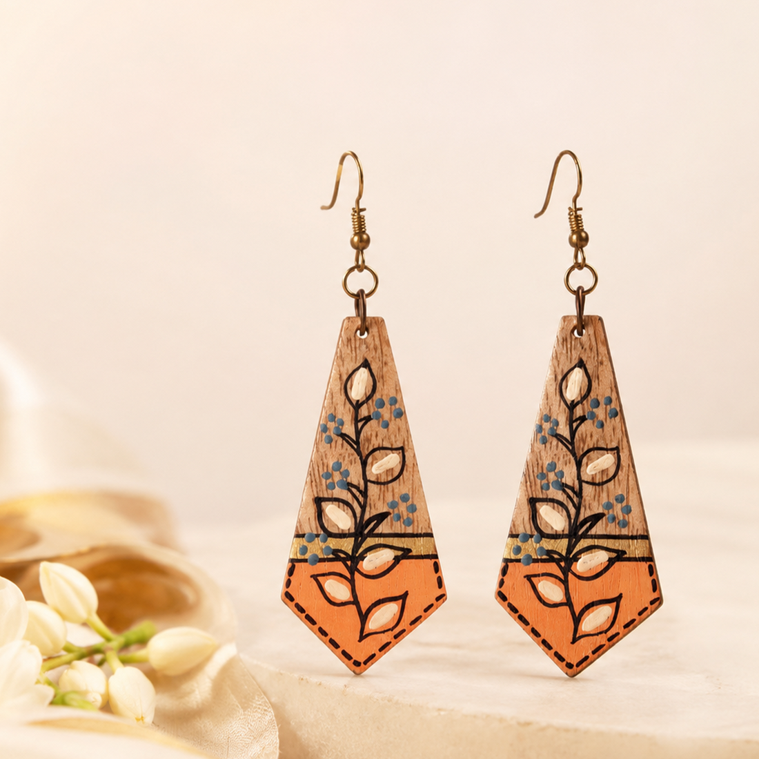 The Floral Arrows Handcrafted Tribal Wooden Earrings