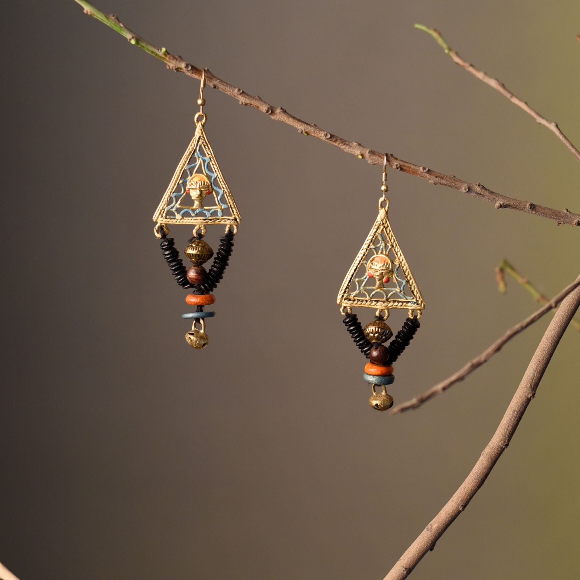 Geometric Elegance: Triangular Brass Earrings