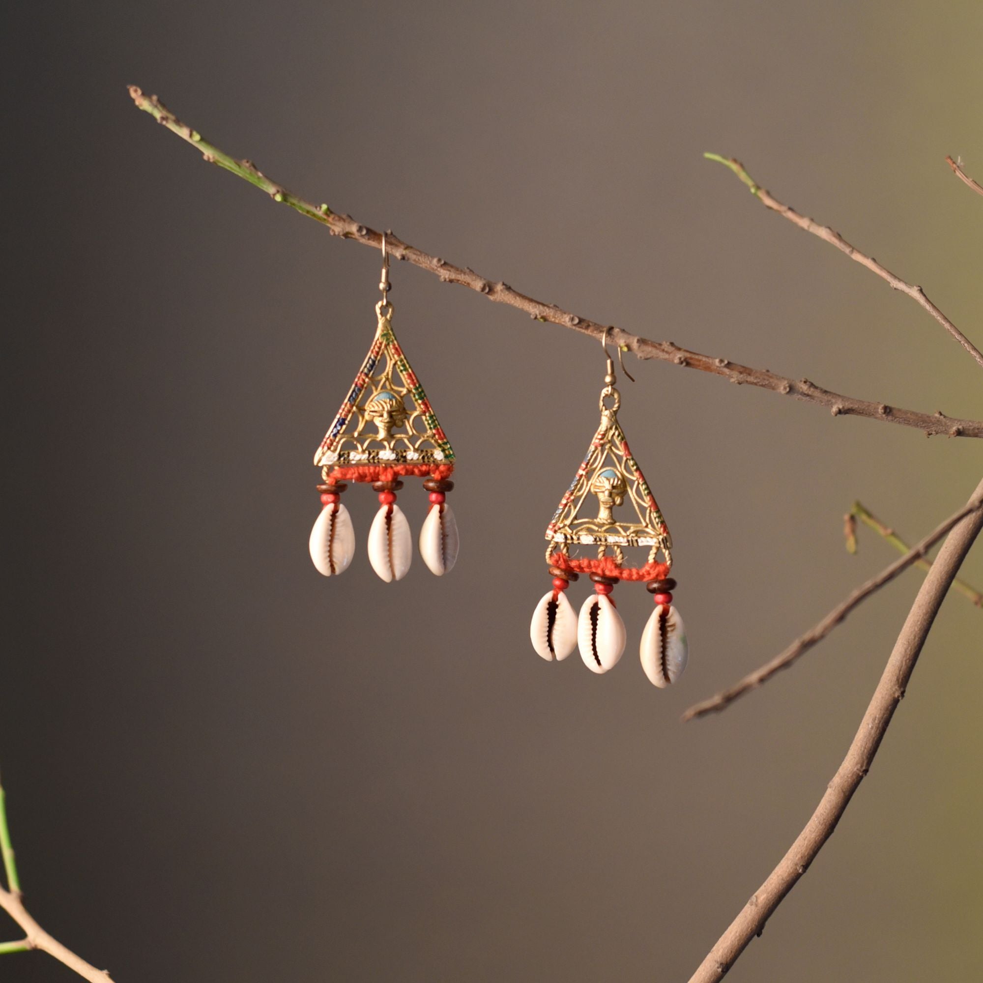 Geometric Elegance: Triangular Brass Conch Earrings