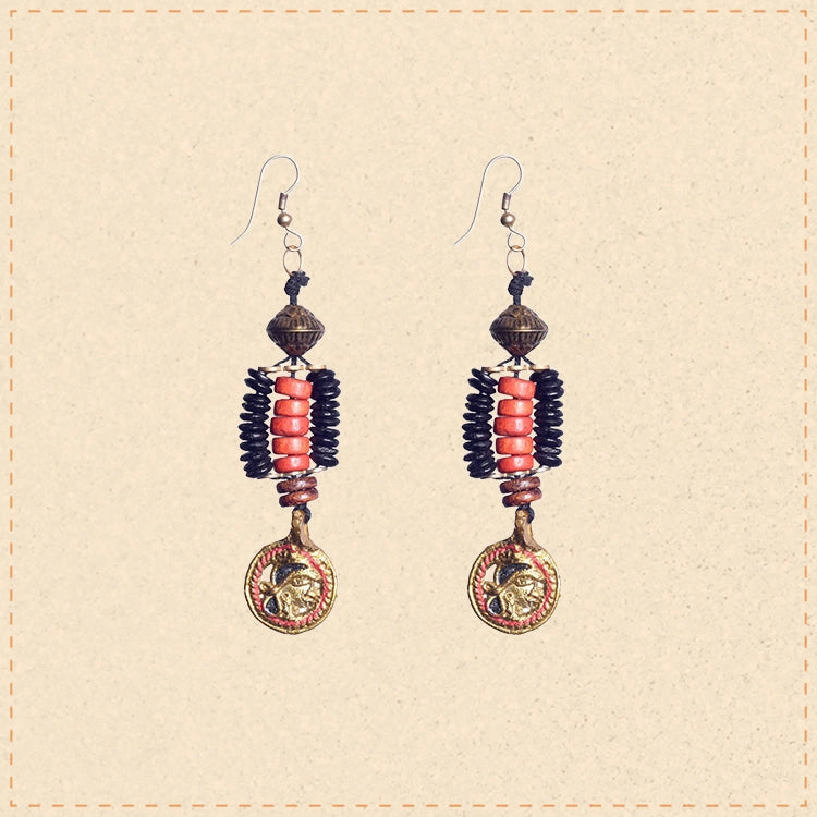 Boho Beauty: Handcrafted Wooden Beaded Earrings with Hanging Brass