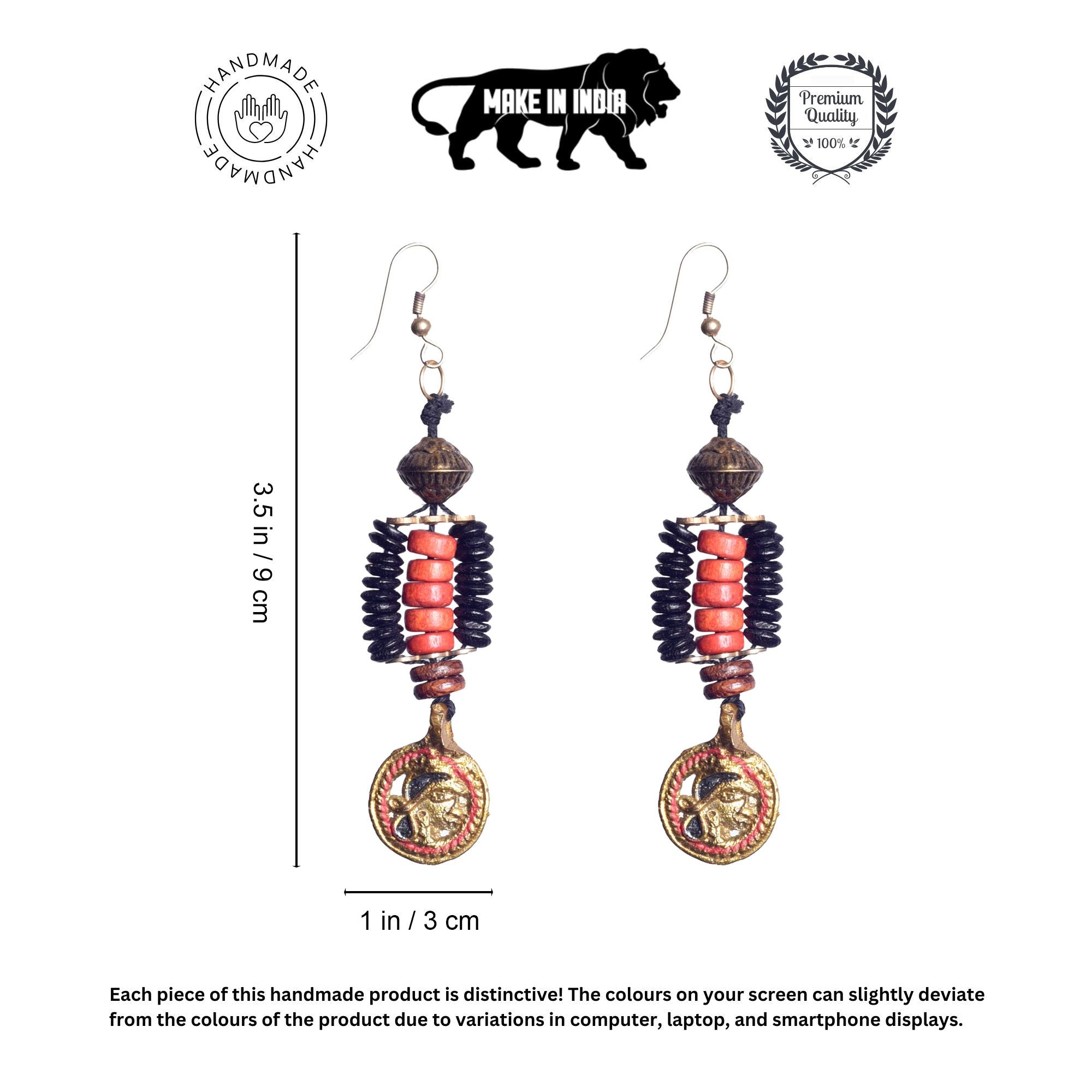 Boho Beauty: Handcrafted Wooden Beaded Earrings with Hanging Brass